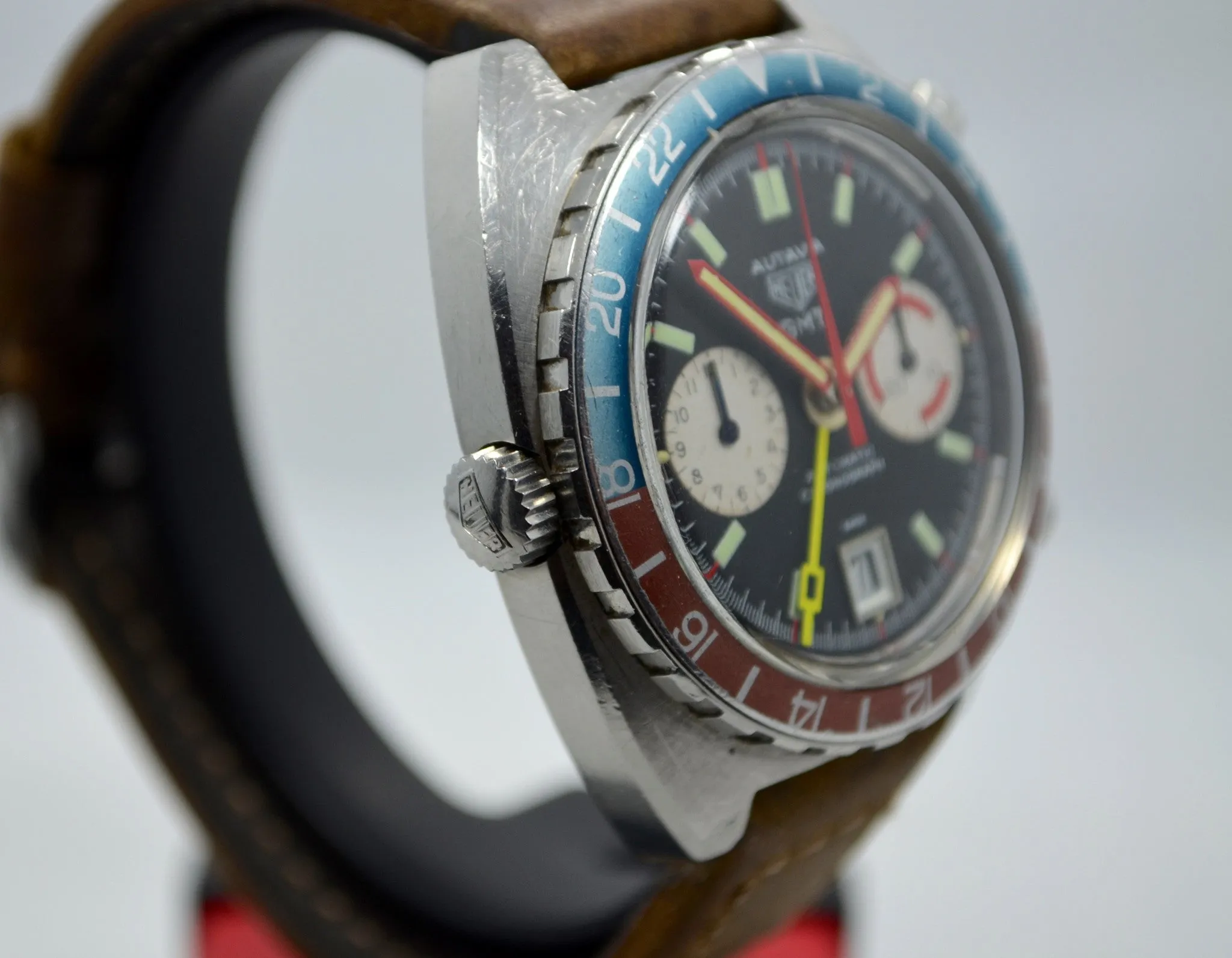 1970's Heuer Autavia GMT 1163 Cal. 14 Automatic Steel Chronograph Wristwatch