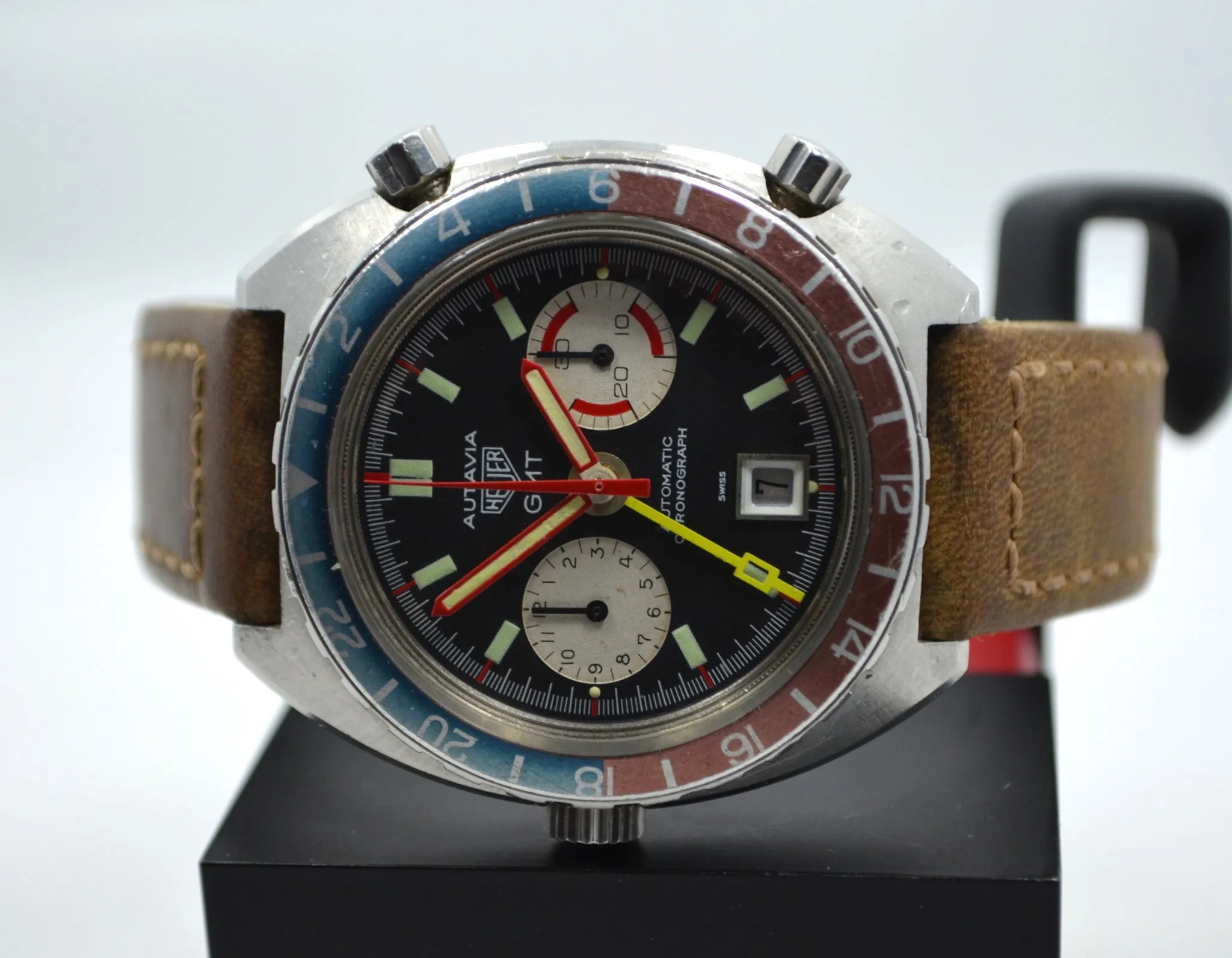 1970's Heuer Autavia GMT 1163 Cal. 14 Automatic Steel Chronograph Wristwatch