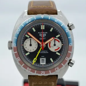 1970's Heuer Autavia GMT 1163 Cal. 14 Automatic Steel Chronograph Wristwatch