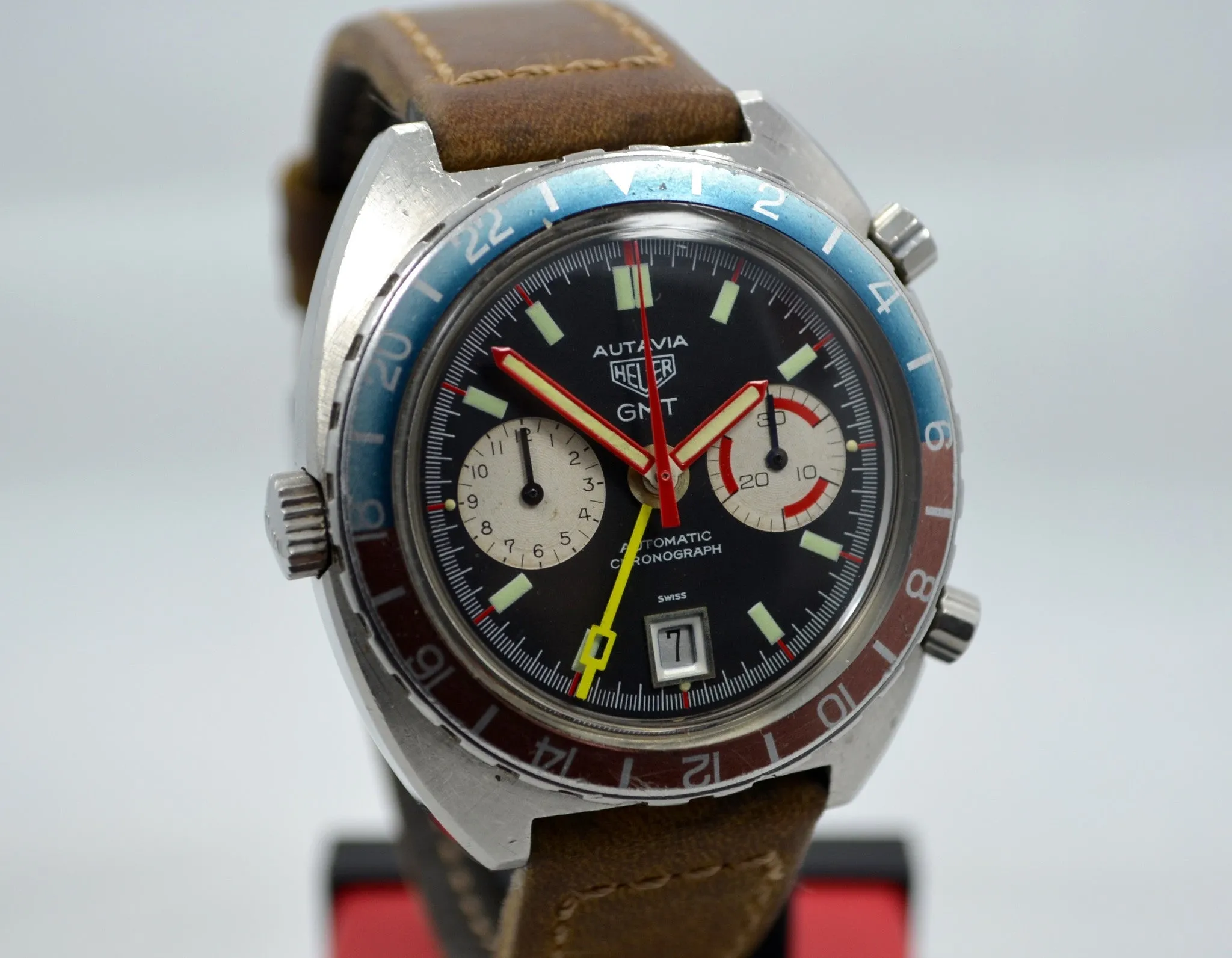 1970's Heuer Autavia GMT 1163 Cal. 14 Automatic Steel Chronograph Wristwatch