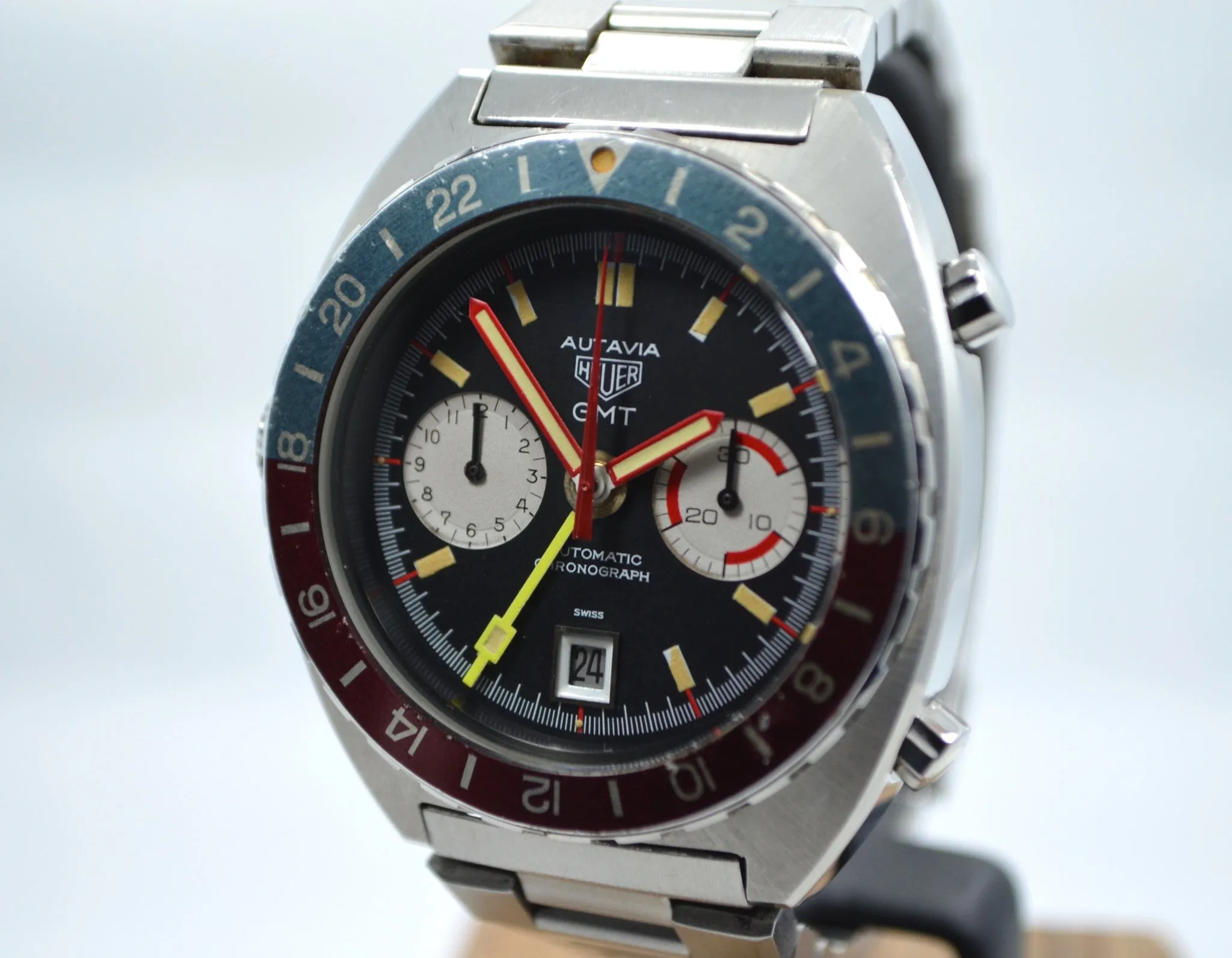 1970s Heuer Autavia GMT 11630 Cal. 14 Automatic Steel Chronograph Wristwatch