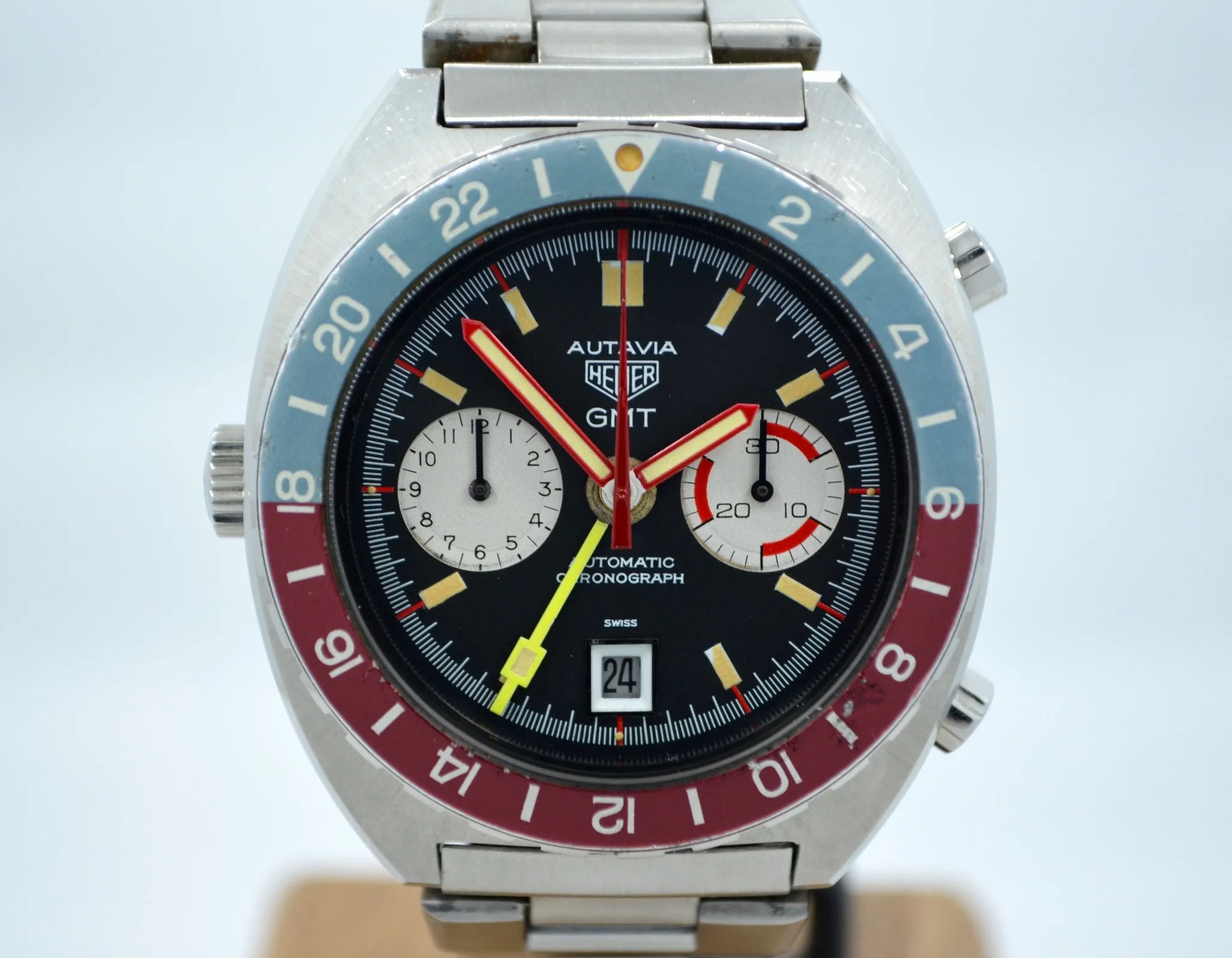 1970s Heuer Autavia GMT 11630 Cal. 14 Automatic Steel Chronograph Wristwatch