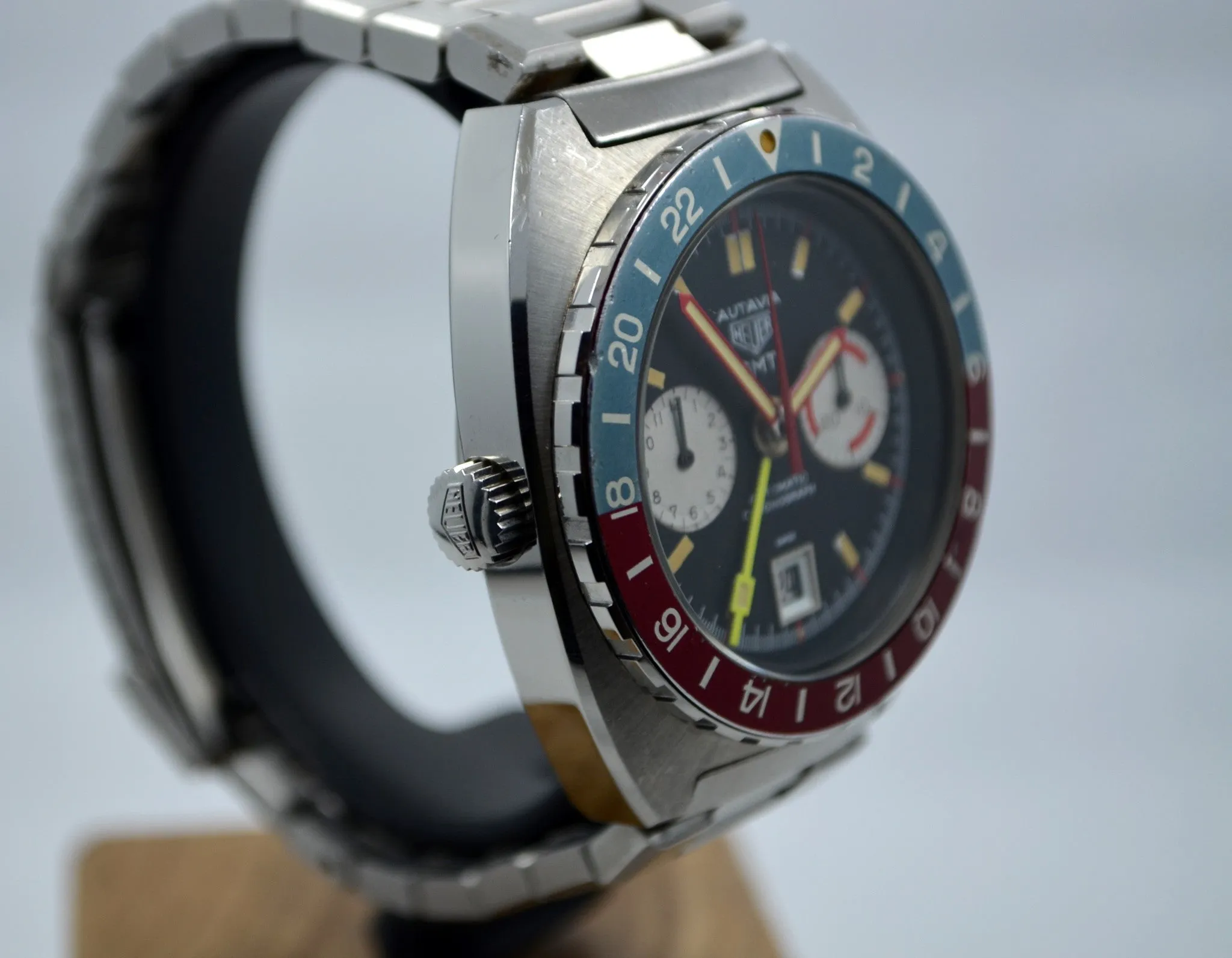 1970s Heuer Autavia GMT 11630 Cal. 14 Automatic Steel Chronograph Wristwatch