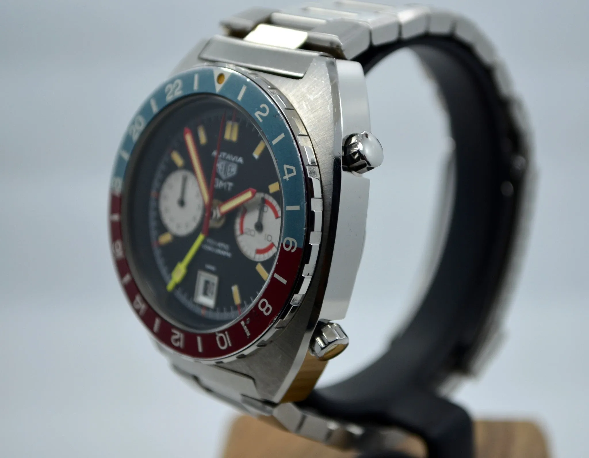 1970s Heuer Autavia GMT 11630 Cal. 14 Automatic Steel Chronograph Wristwatch