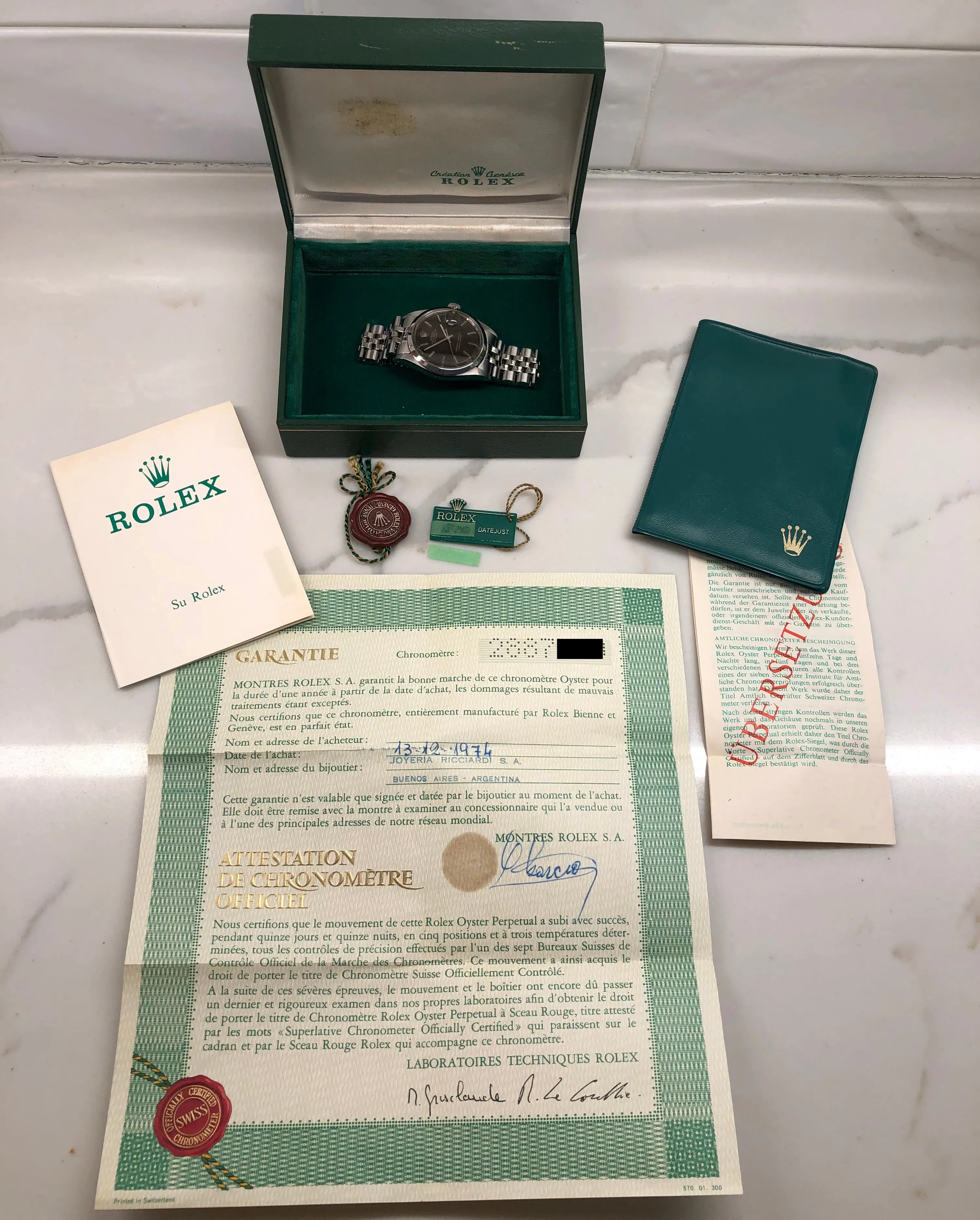 1971 Rolex Datejust 1600 Tropical Steel Jubilee Automatic Wristwatch with Box and Papers