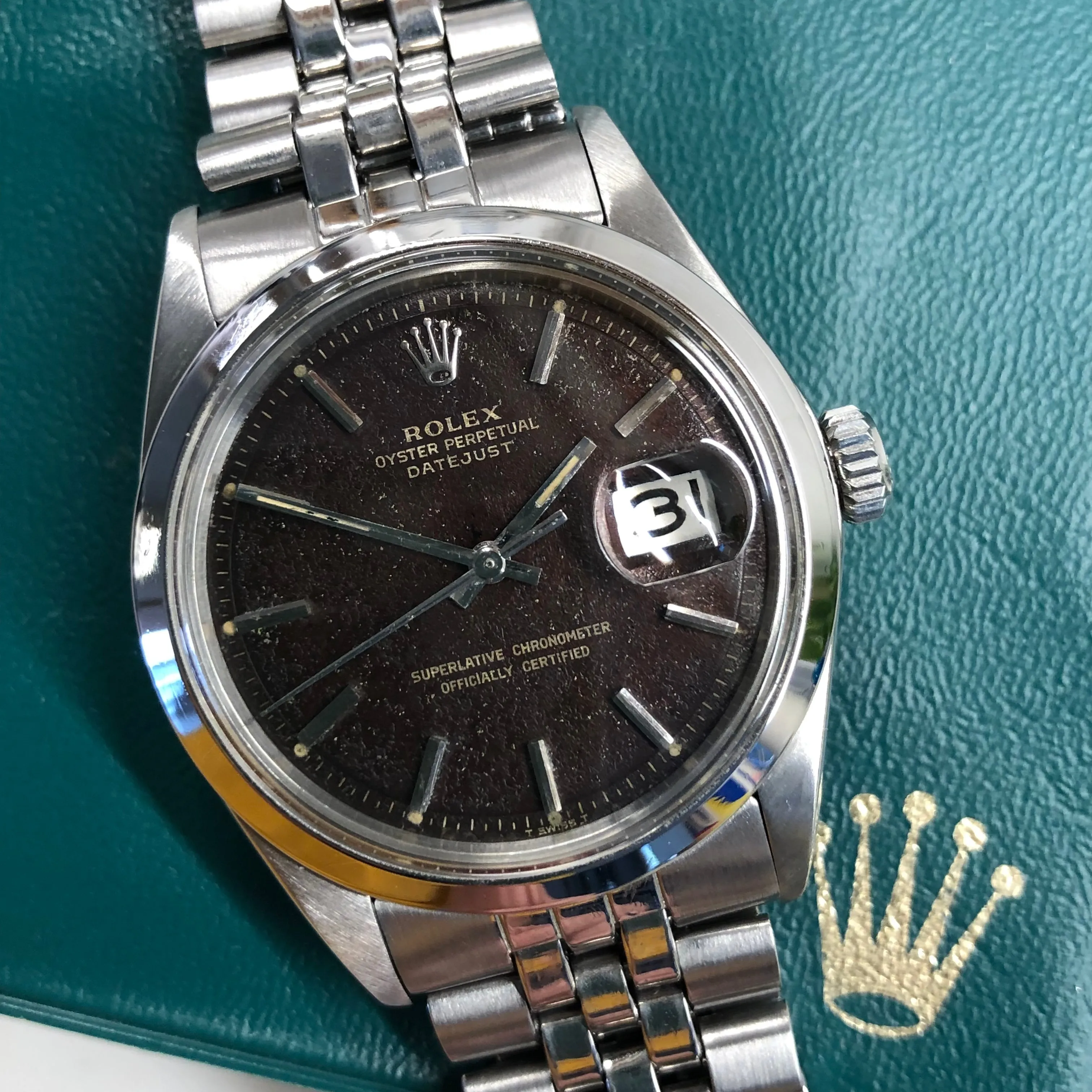 1971 Rolex Datejust 1600 Tropical Steel Jubilee Automatic Wristwatch with Box and Papers