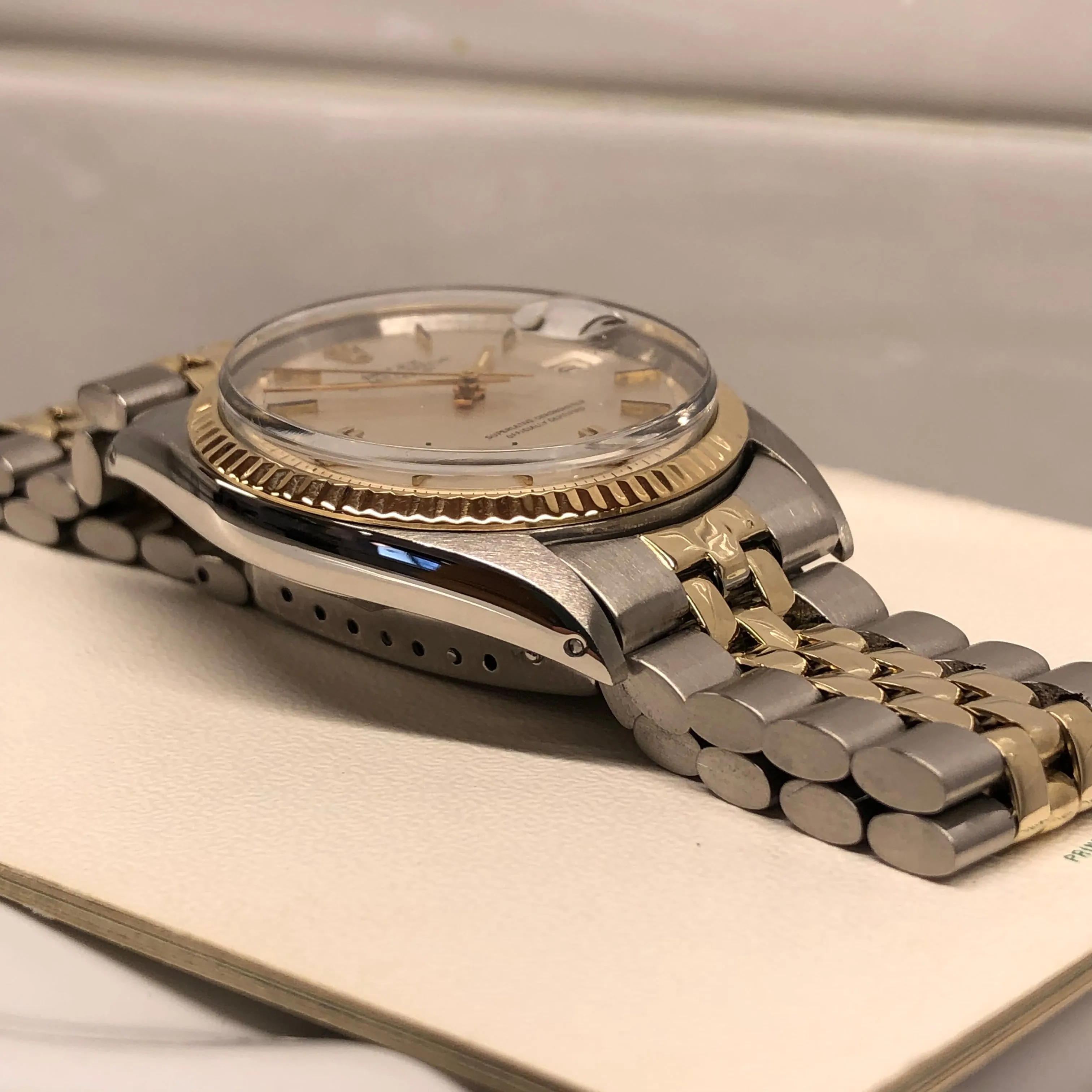 1971 Rolex Datejust 1601 Silver Linen Two Tone Jubilee Automatic Wristwatch with Punched Papers