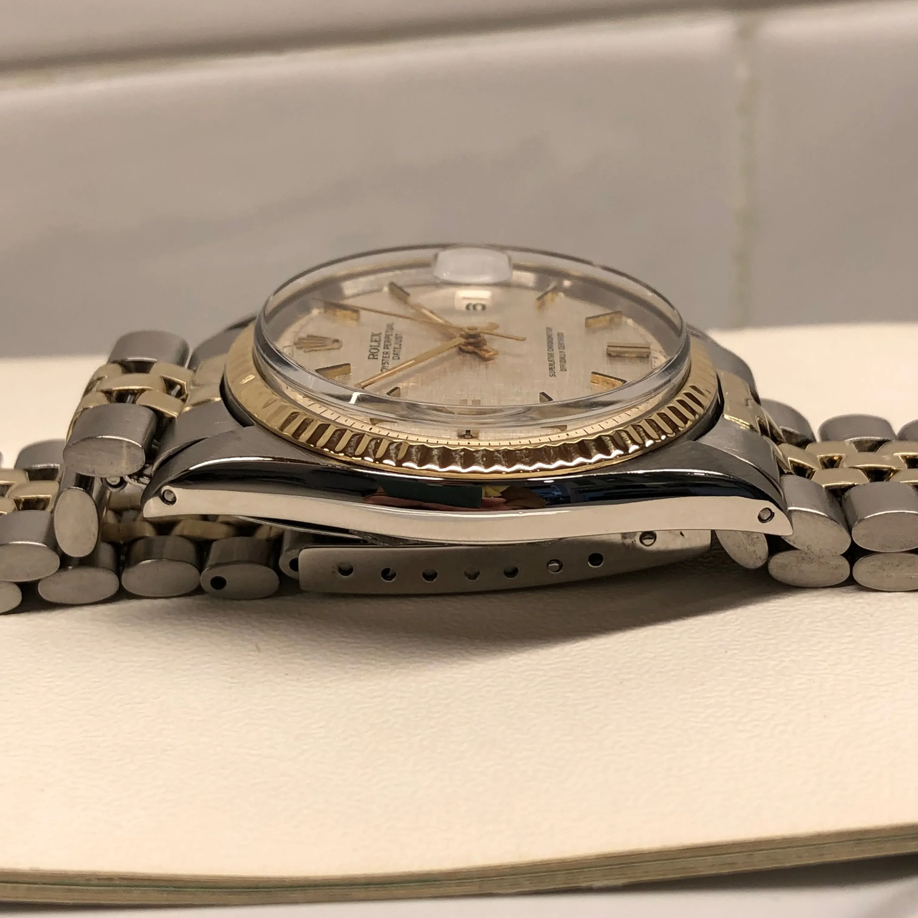 1971 Rolex Datejust 1601 Silver Linen Two Tone Jubilee Automatic Wristwatch with Punched Papers