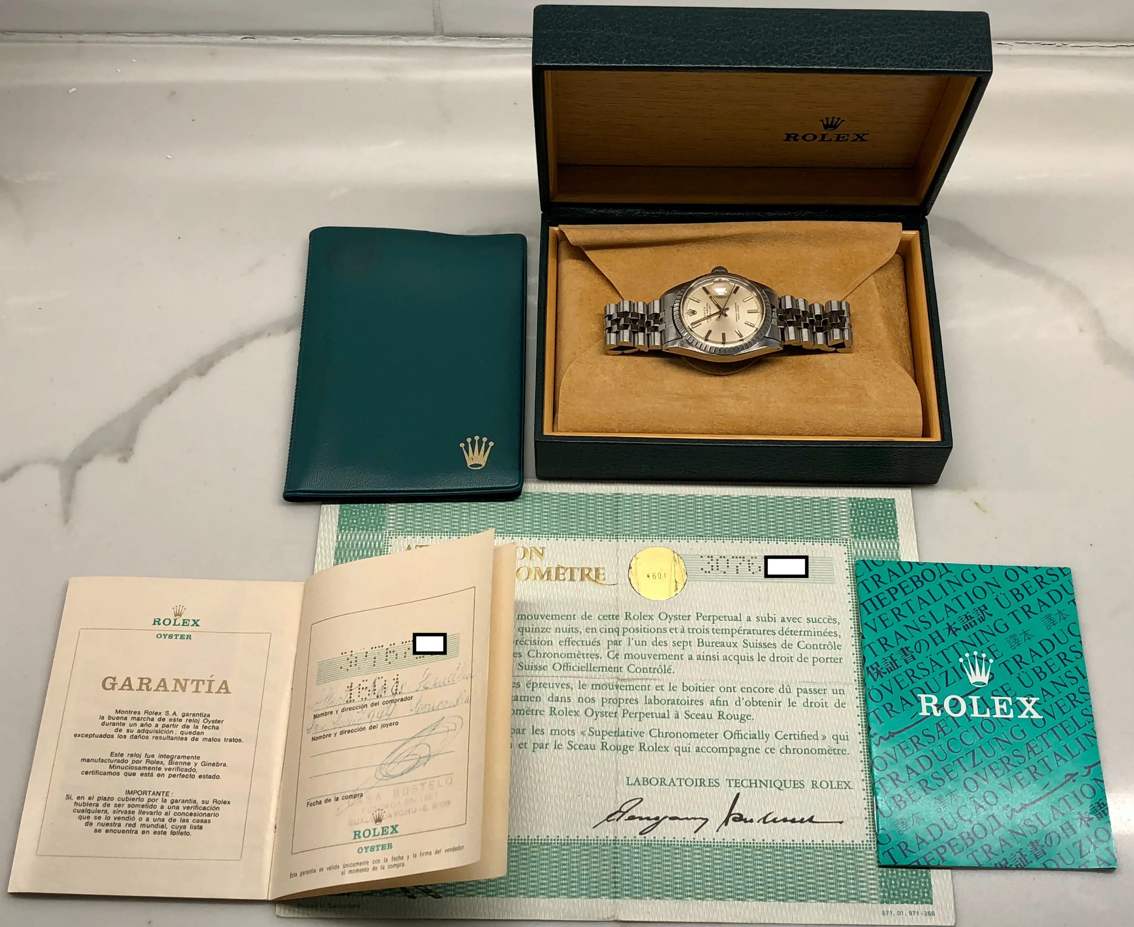 1971 Rolex Datejust 1601 Steel Engine Turned Jubilee Silver Dial Wristwatch Box Papers