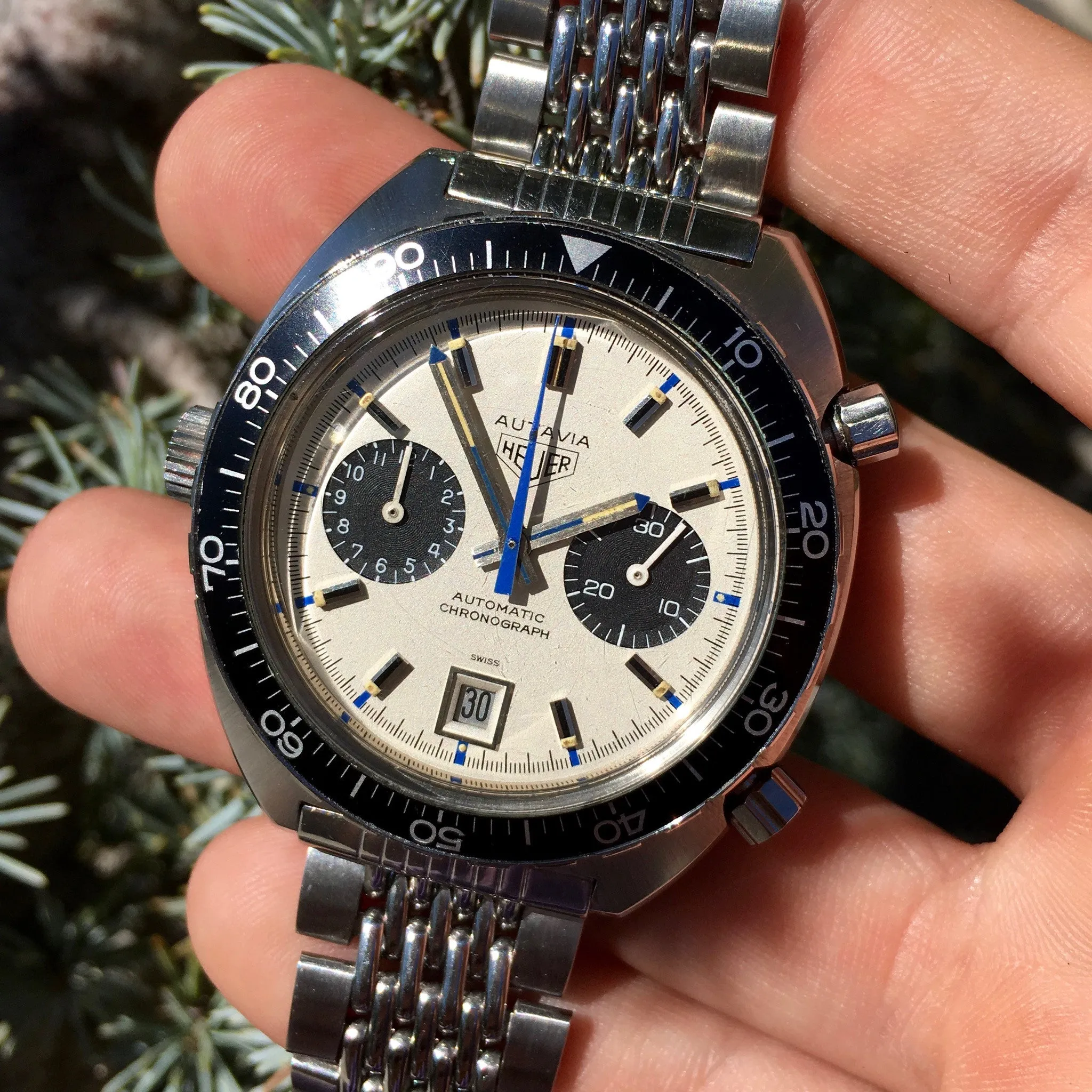1972 Heuer Autavia 1163 Jo Siffert Decimal Bezel Steel Chronograph Mk. 6 Cal. 11 Watch