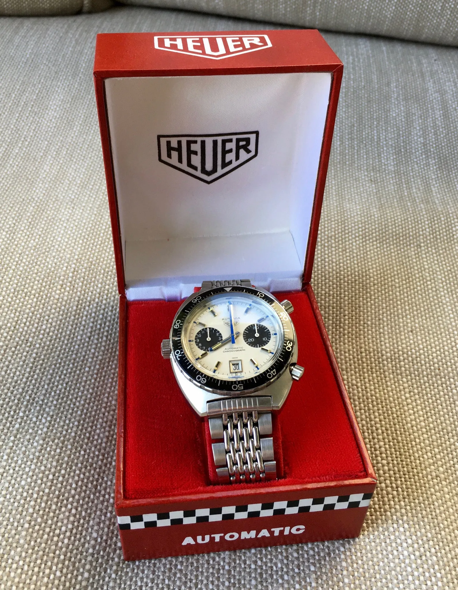 1972 Heuer Autavia 1163 Jo Siffert Decimal Bezel Steel Chronograph Mk. 6 Cal. 11 Watch