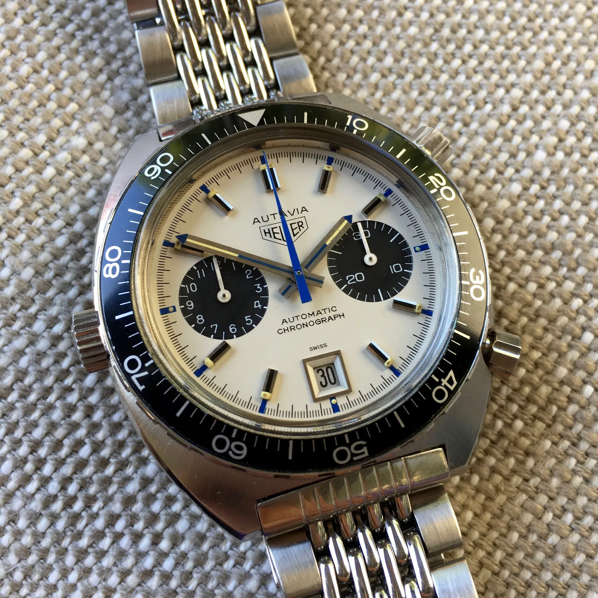 1972 Heuer Autavia 1163 Jo Siffert Decimal Bezel Steel Chronograph Mk. 6 Cal. 11 Watch