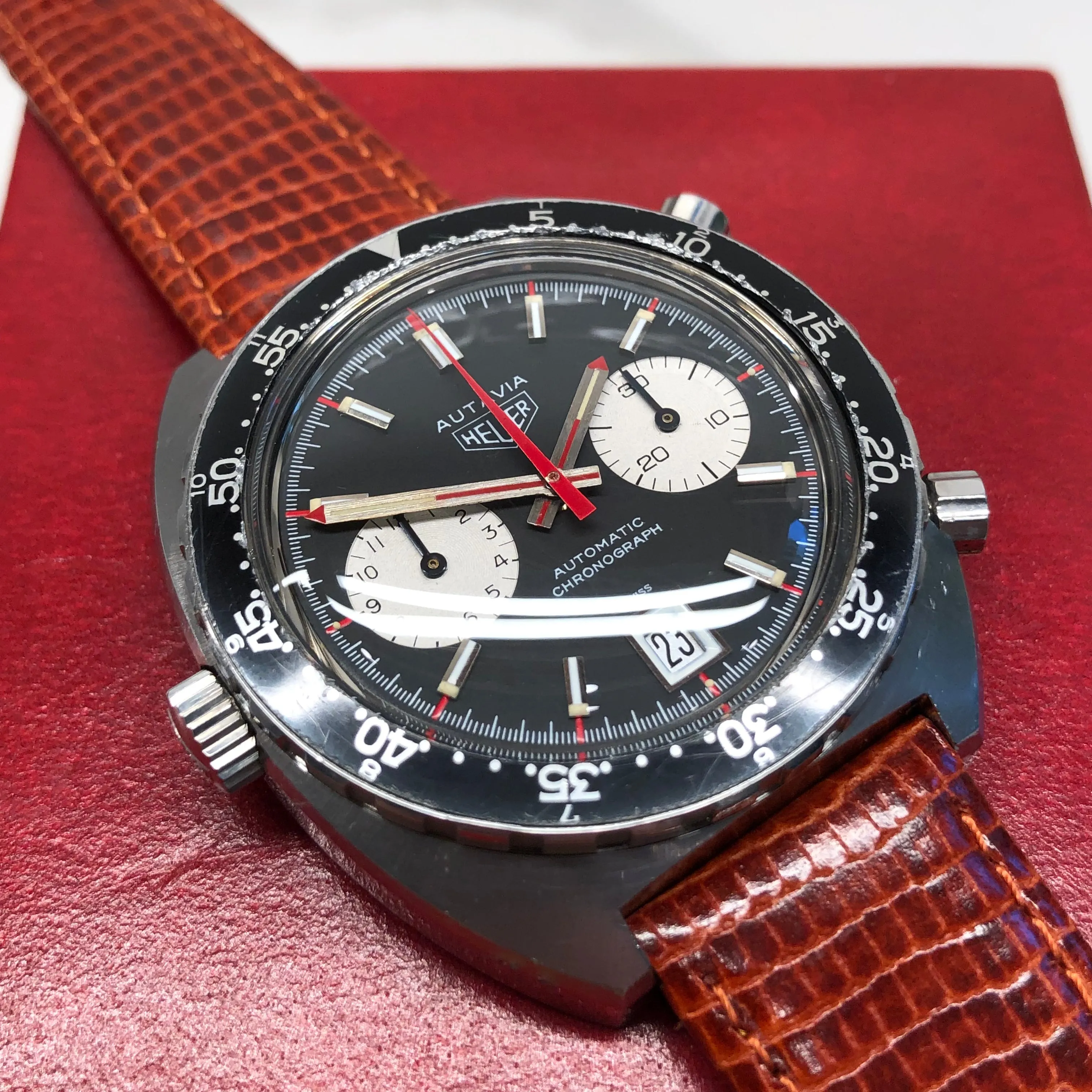 1972 Heuer Autavia 1163V Viceroy Steel Chronograph Caliber 11 Wristwatch with Box and Papers