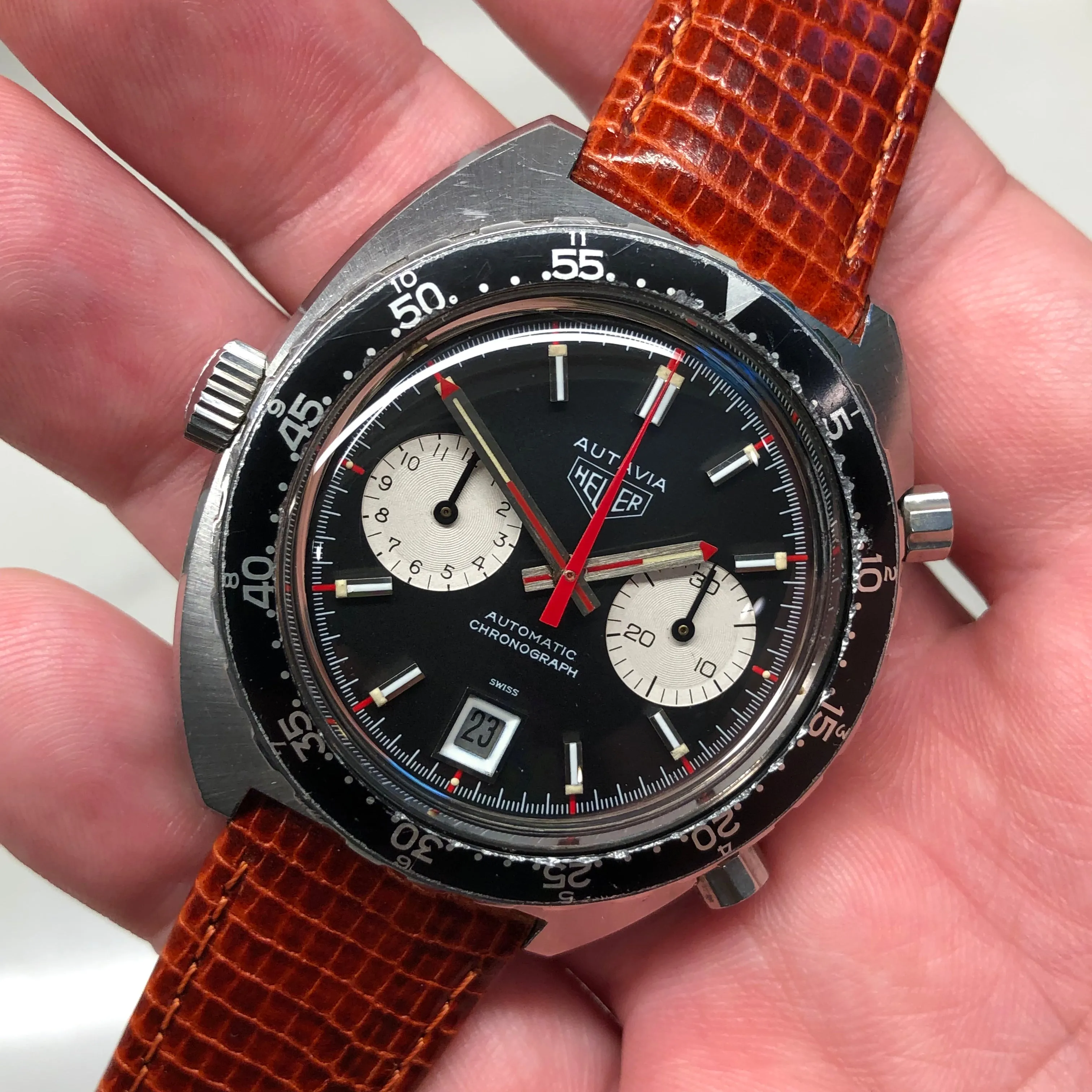 1972 Heuer Autavia 1163V Viceroy Steel Chronograph Caliber 11 Wristwatch with Box and Papers