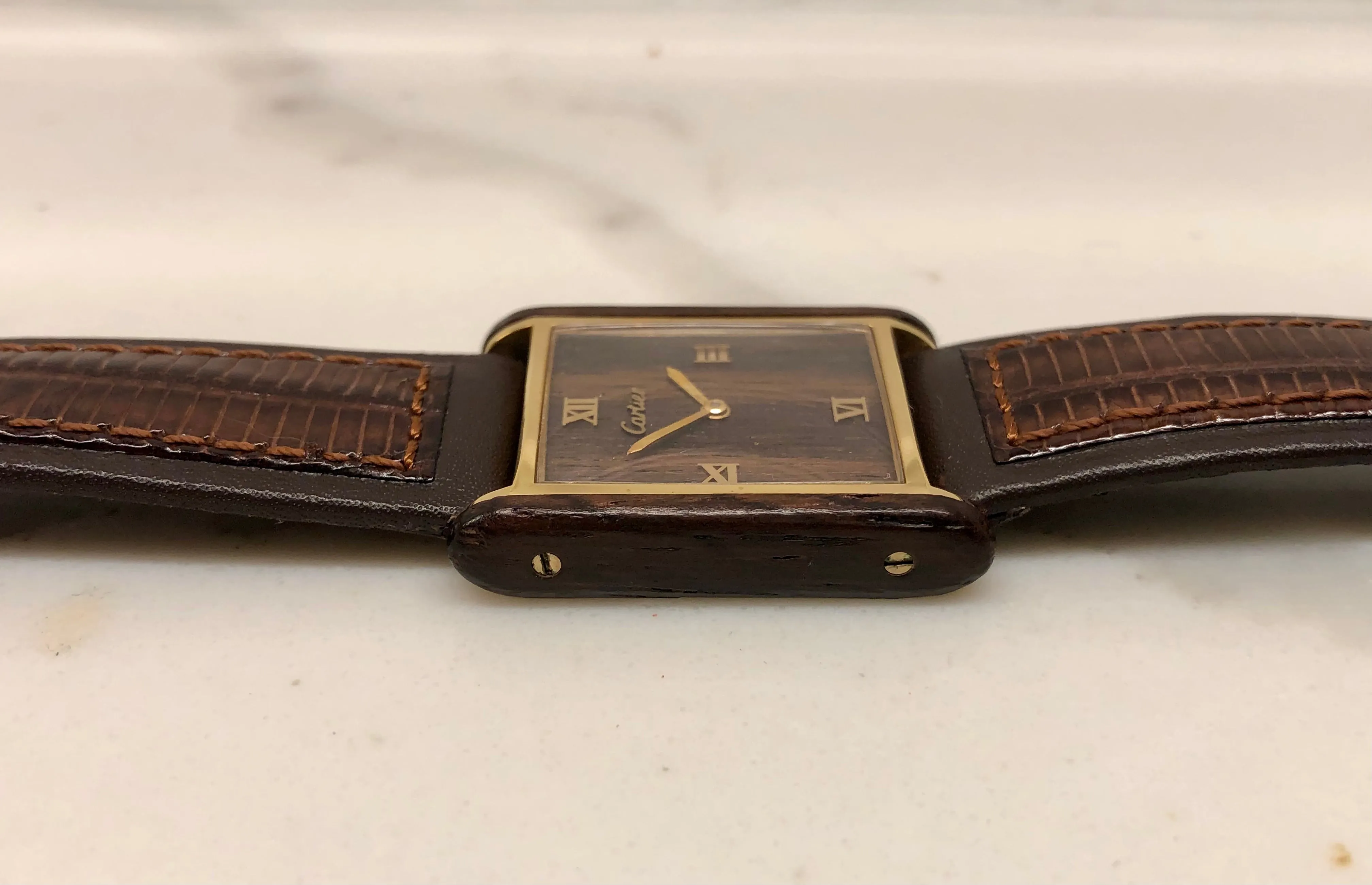 1975 Cartier Tank Palissandre de Rio 20611 Manual Wind Wood Wristwatch