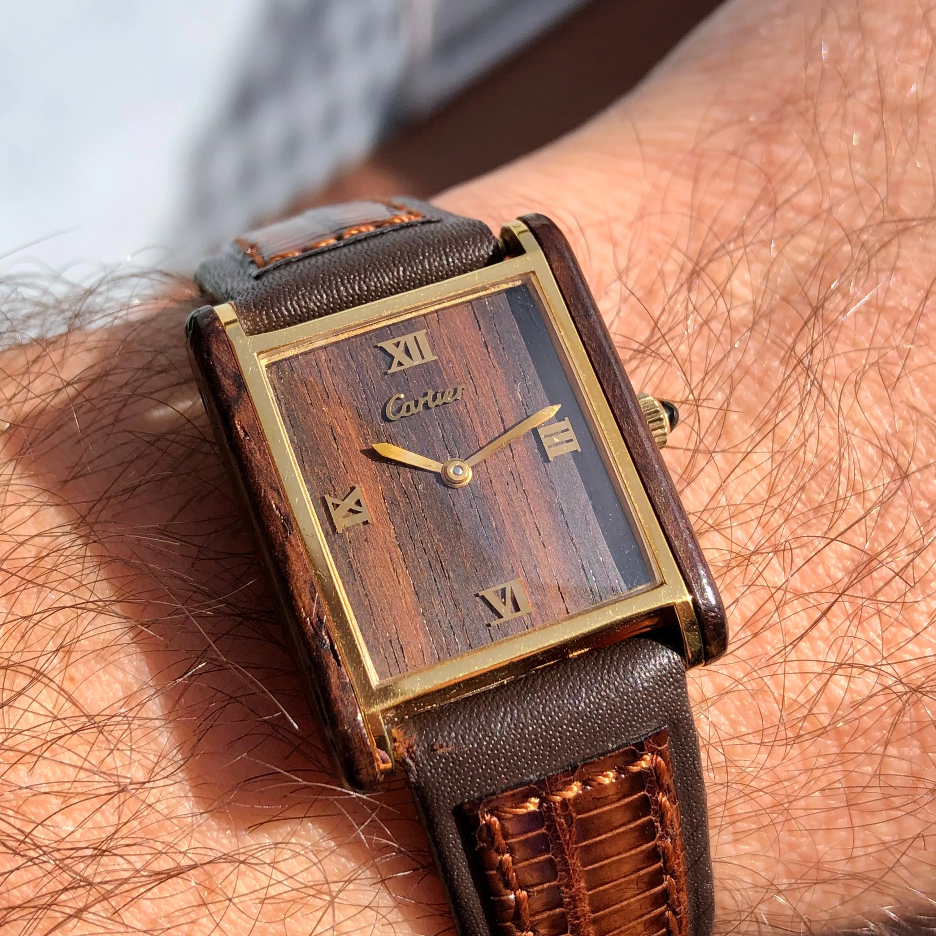 1975 Cartier Tank Palissandre de Rio 20611 Manual Wind Wood Wristwatch