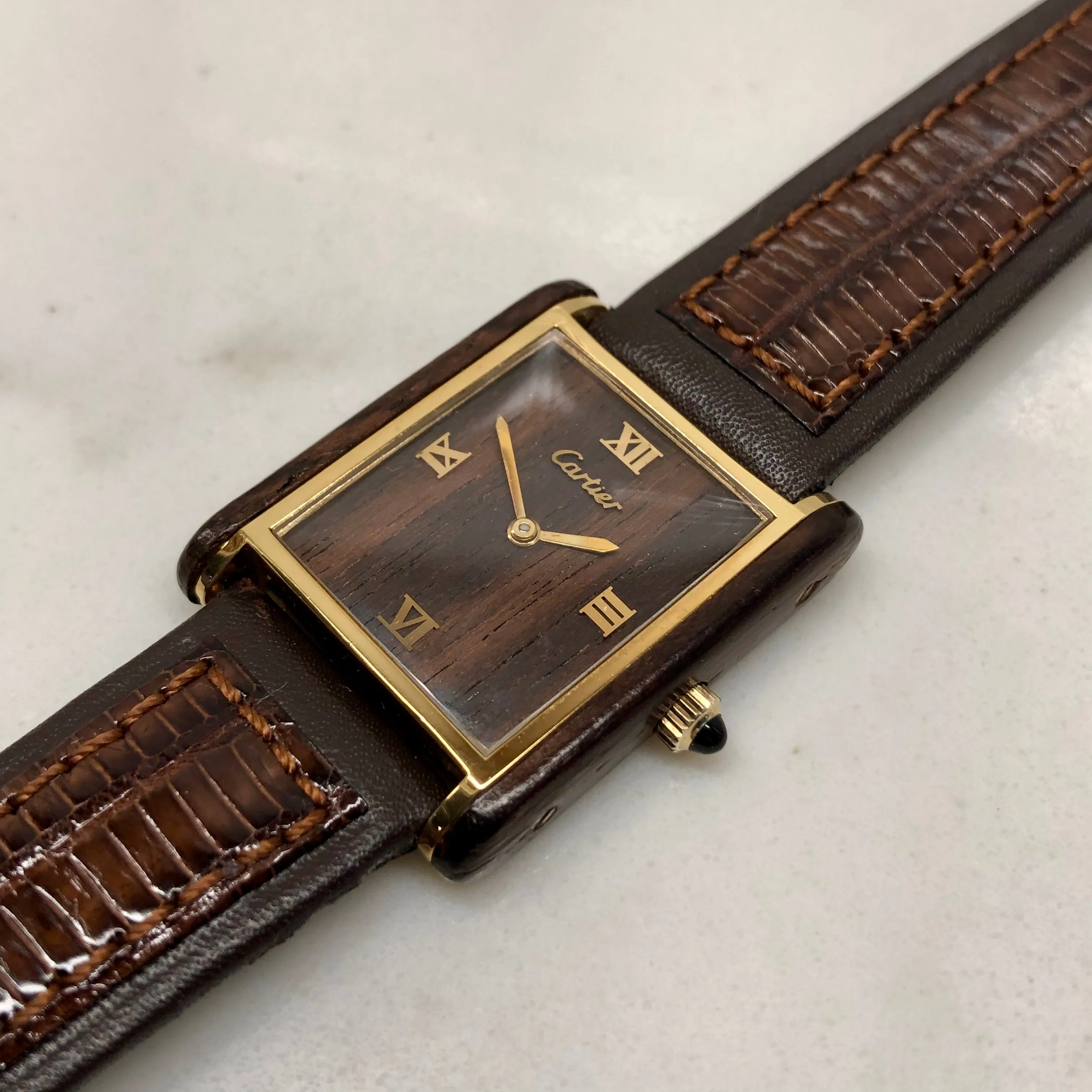 1975 Cartier Tank Palissandre de Rio 20611 Manual Wind Wood Wristwatch