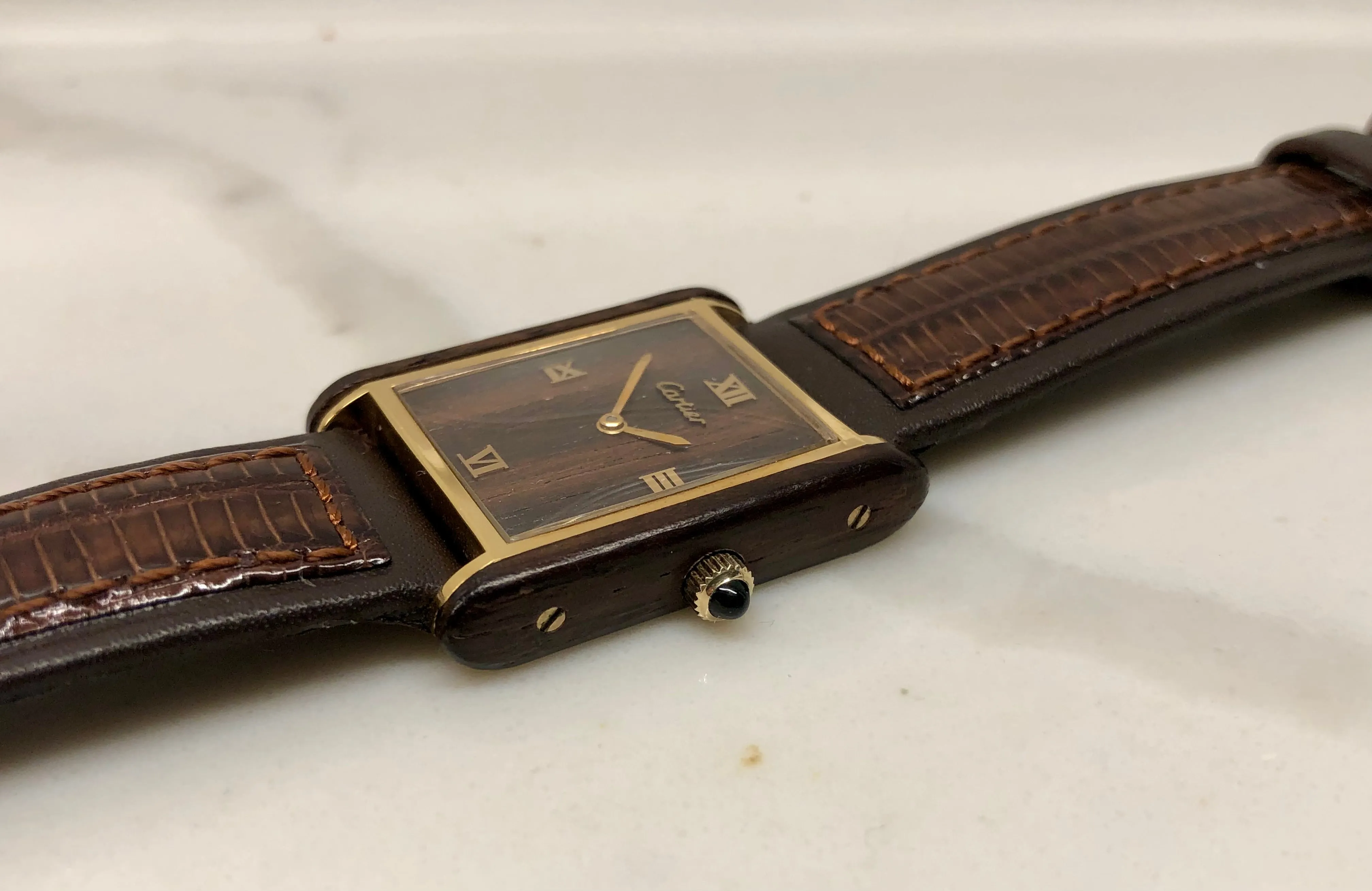 1975 Cartier Tank Palissandre de Rio 20611 Manual Wind Wood Wristwatch