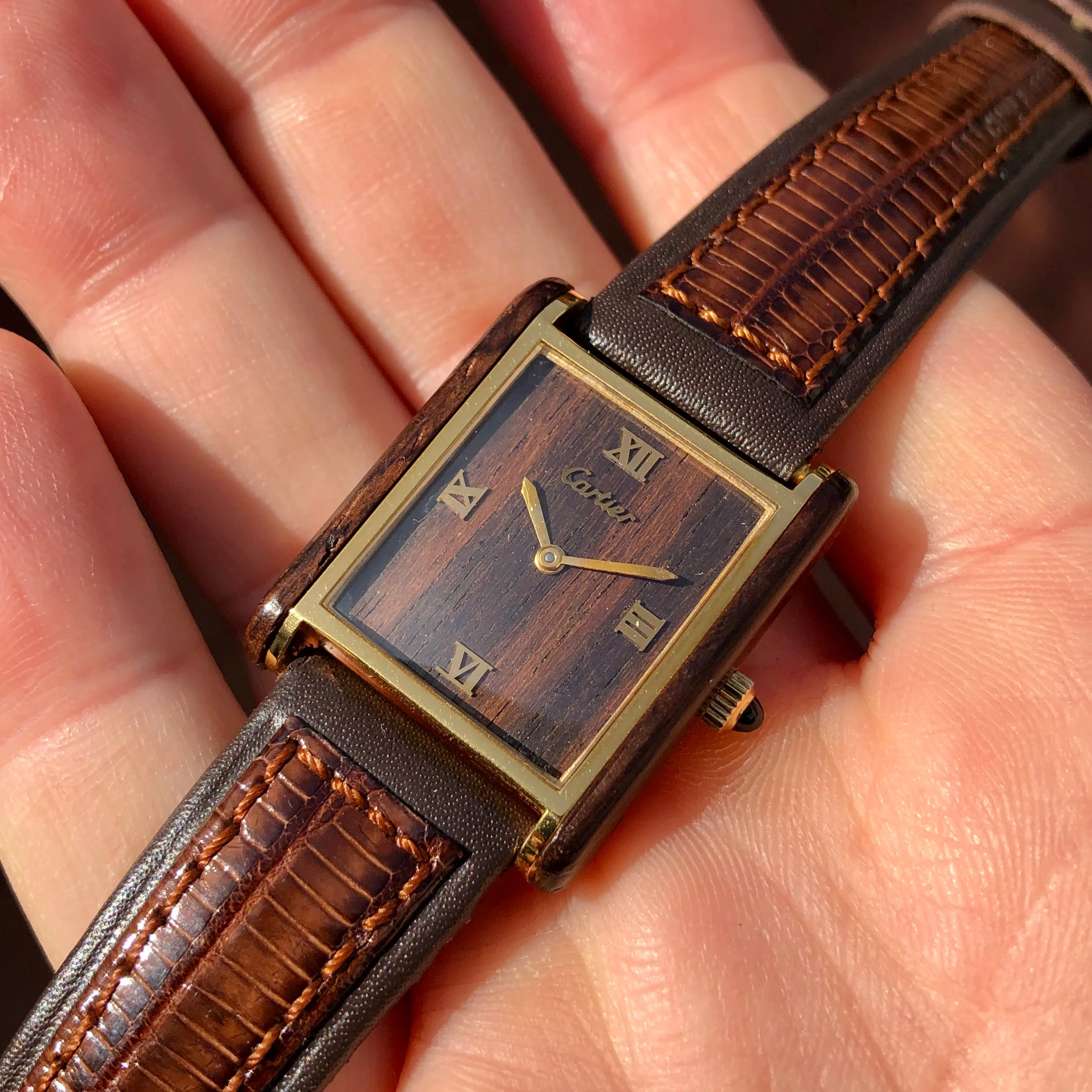 1975 Cartier Tank Palissandre de Rio 20611 Manual Wind Wood Wristwatch