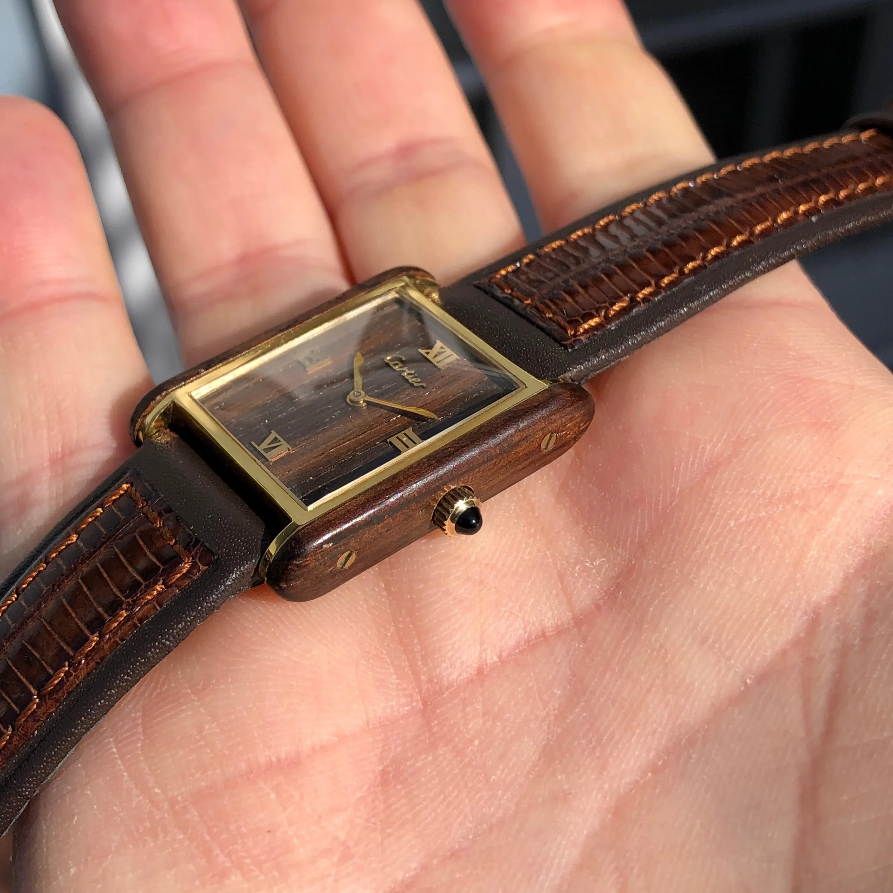 1975 Cartier Tank Palissandre de Rio 20611 Manual Wind Wood Wristwatch