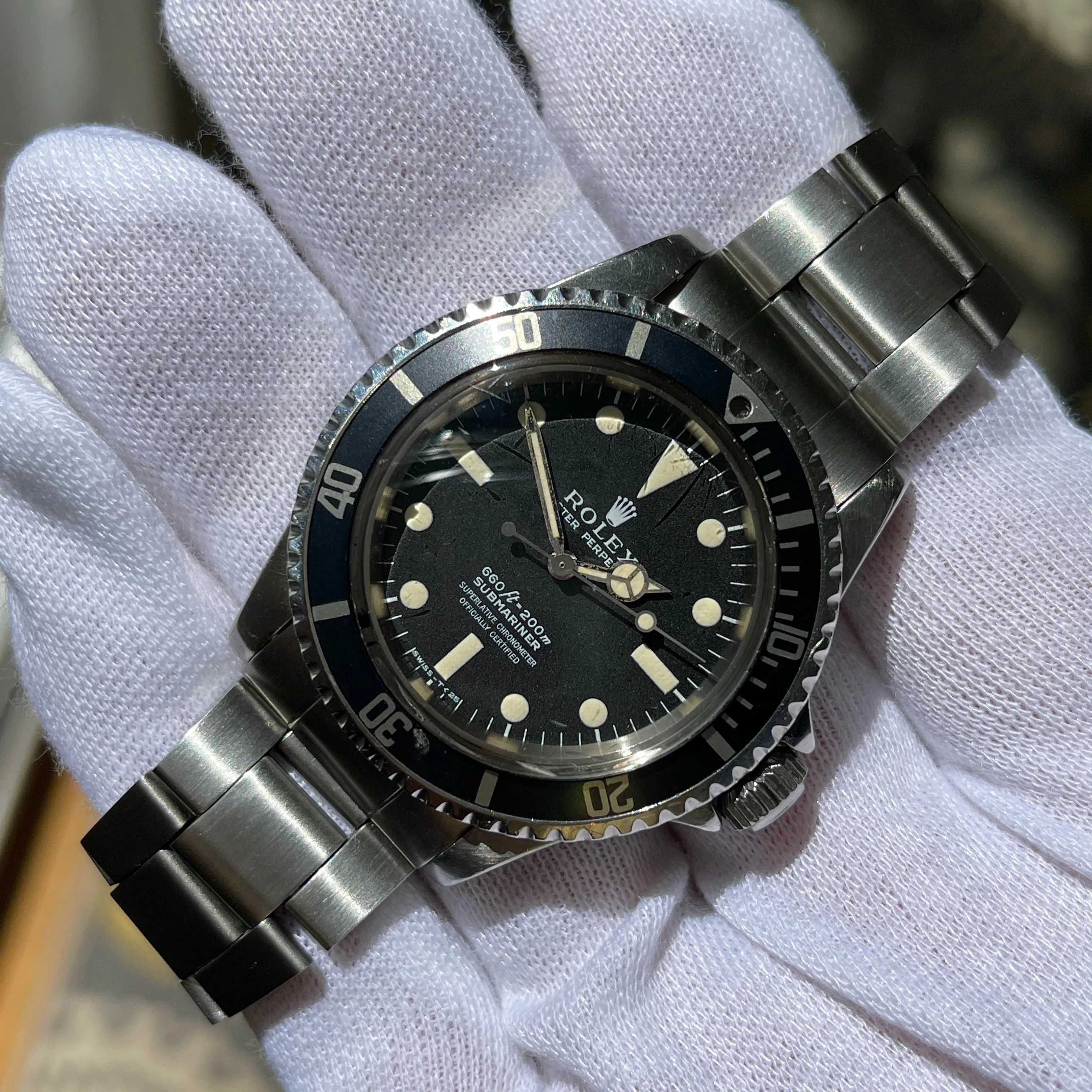 1976 Vintage Rolex Submariner 5512 Matte Four Line Fat Font Insert Wristwatch
