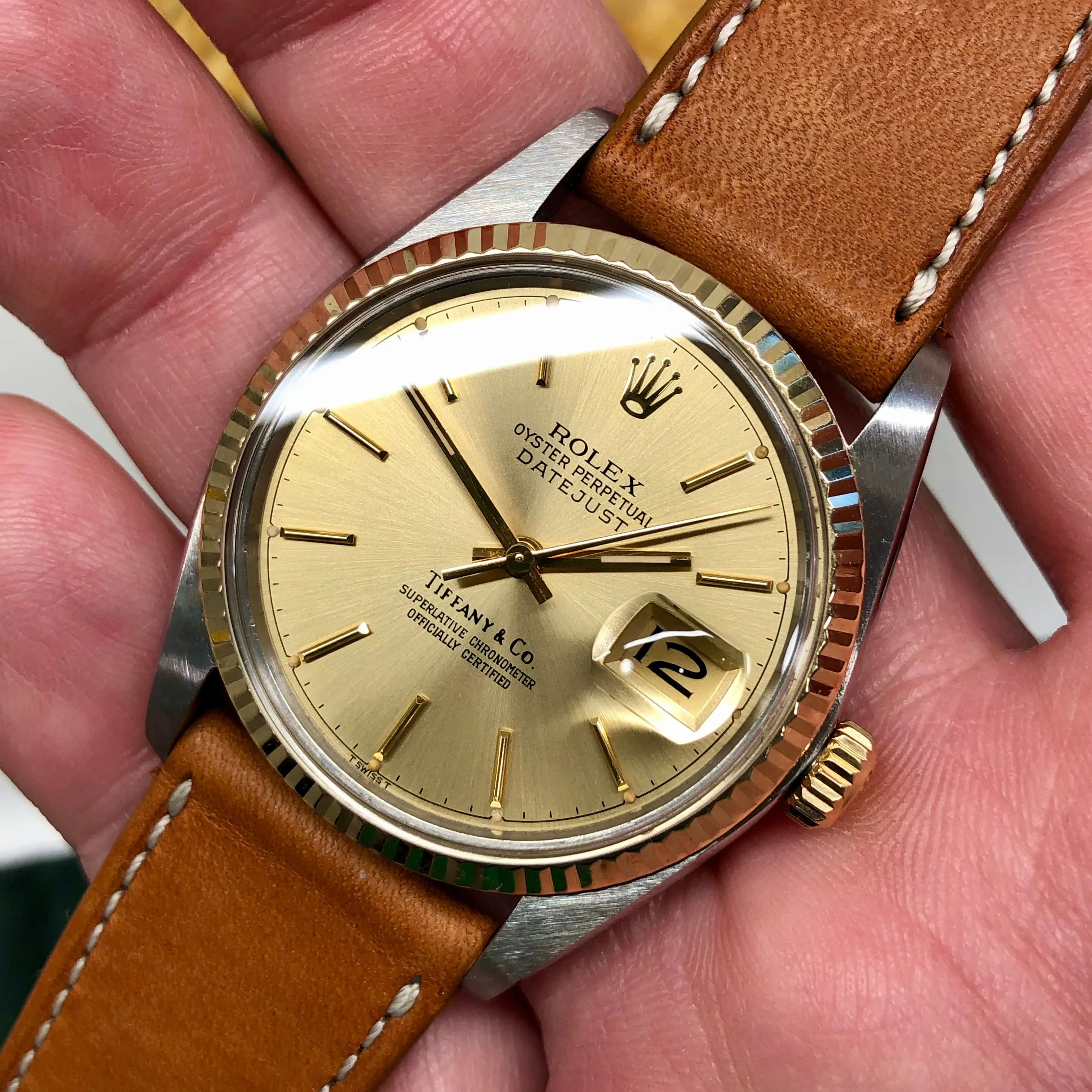 1978 Rolex Datejust 16013 Two Tone Tiffany & Co. Champagne Dial Wristwatch