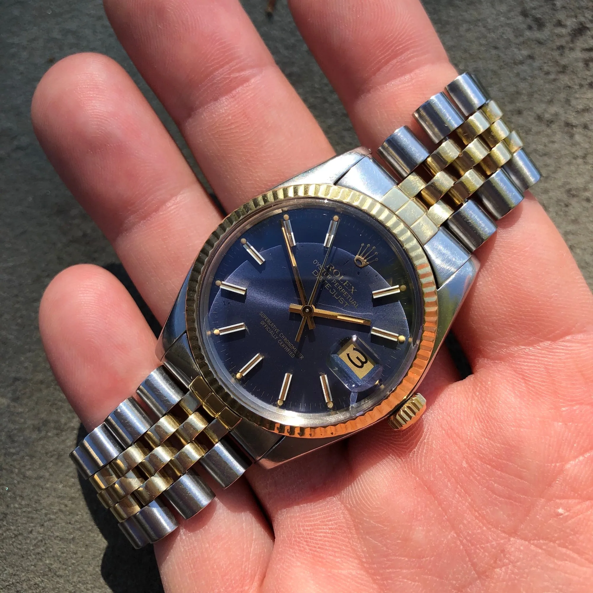 1980 Rolex Datejust 16013 Steel Gold Two Tone Jubilee Tropical Automatic Wristwatch