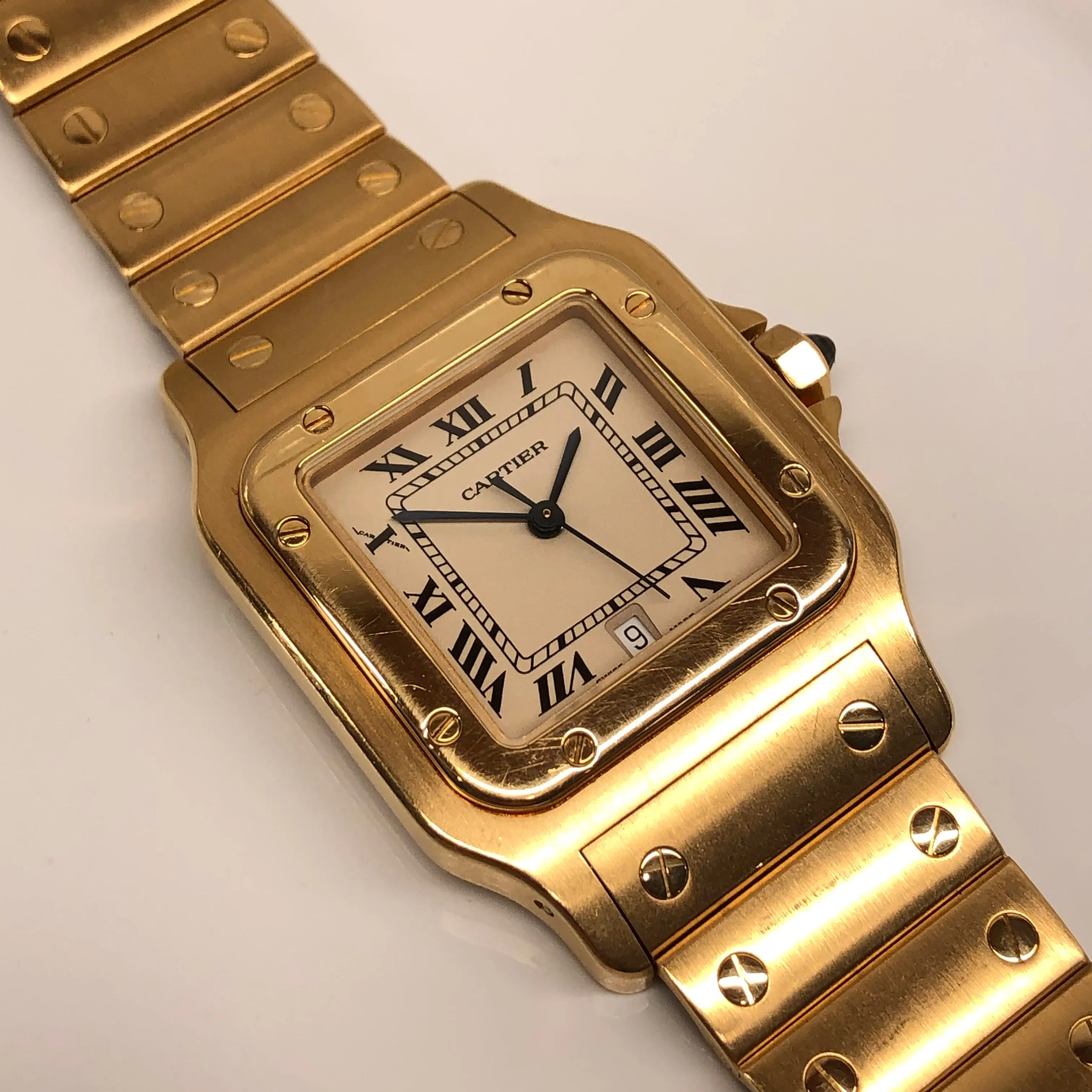1980s Cartier Santos De Cartier 887901 18K Yellow Gold Quartz Wristwatch