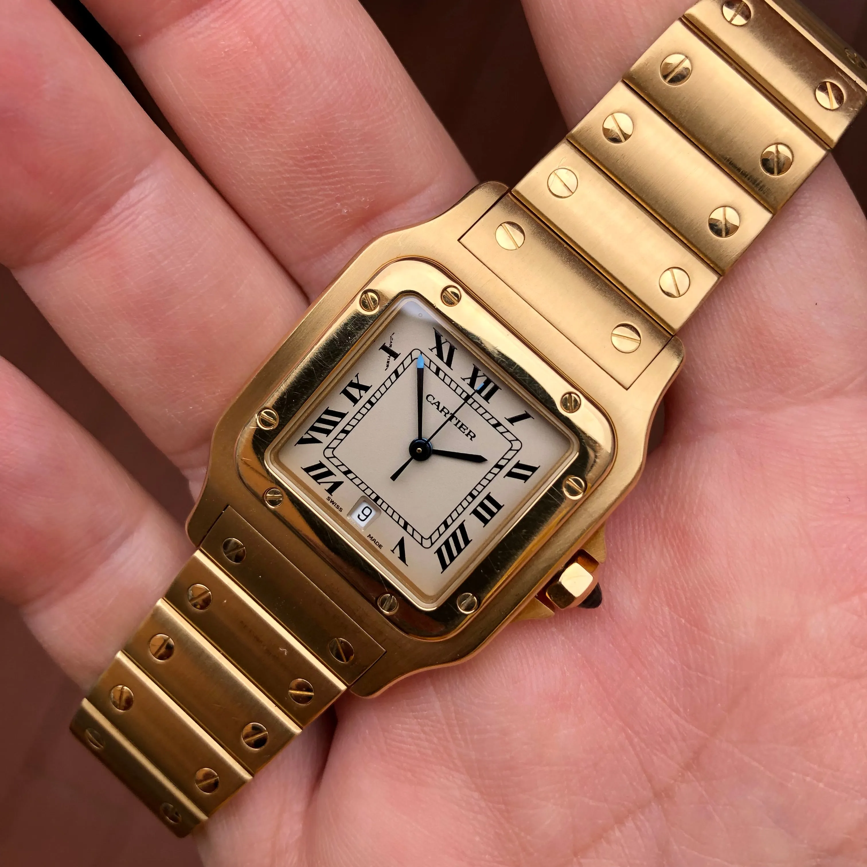 1980s Cartier Santos De Cartier 887901 18K Yellow Gold Quartz Wristwatch