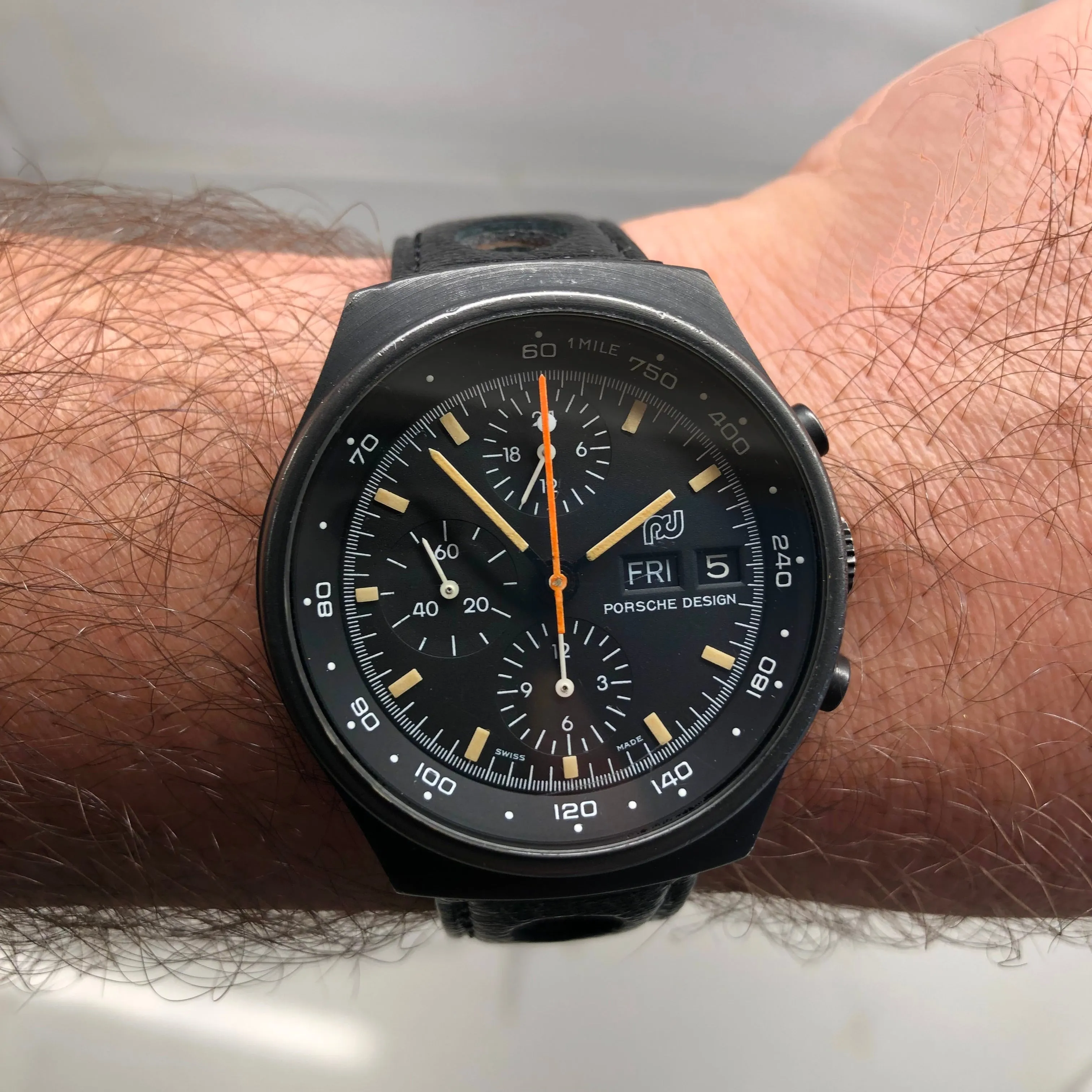1980s Orfina Porsche Design Chronograph 7176S "Top Gun" Lemania 5100 Automatic Wristwatch