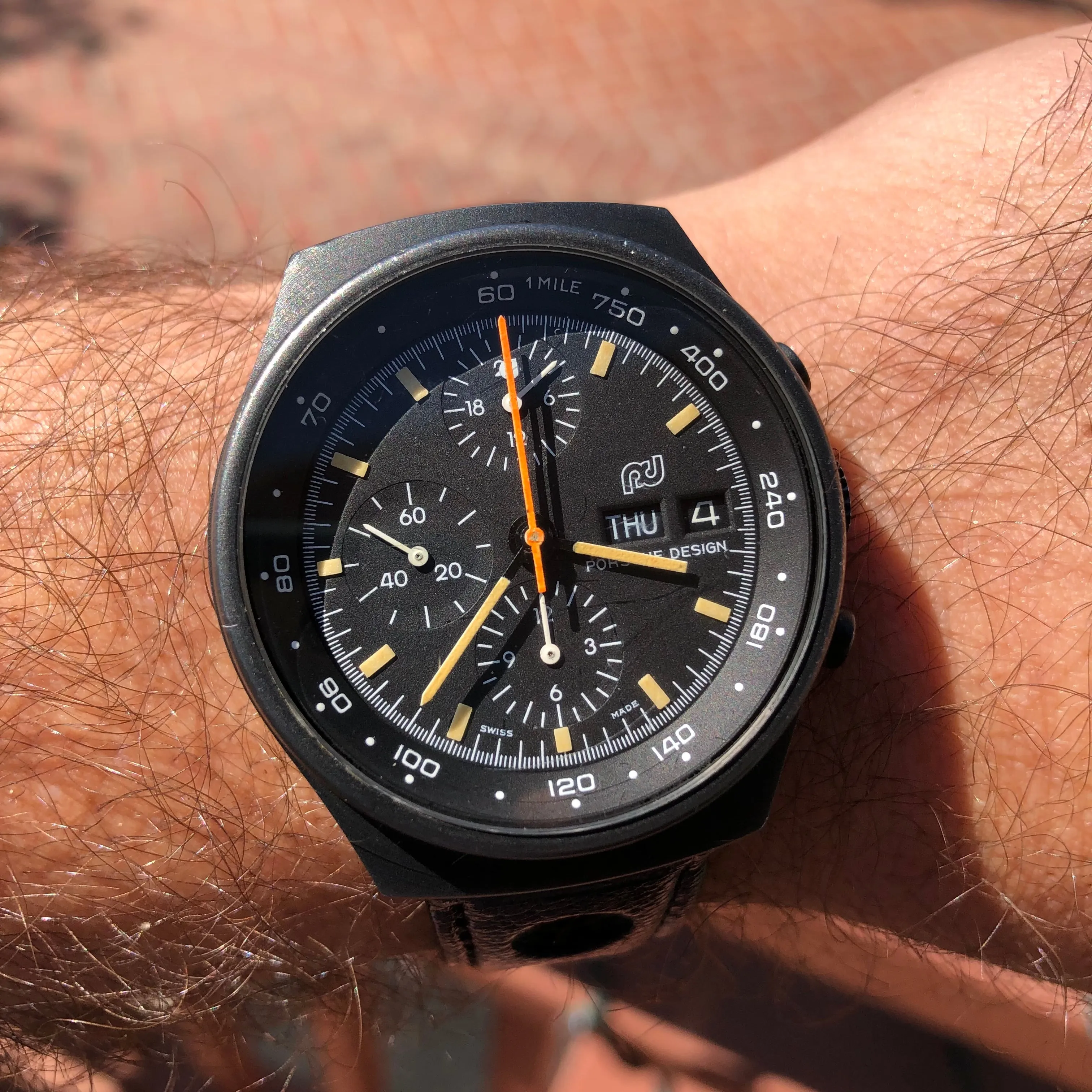 1980s Orfina Porsche Design Chronograph 7176S "Top Gun" Lemania 5100 Automatic Wristwatch