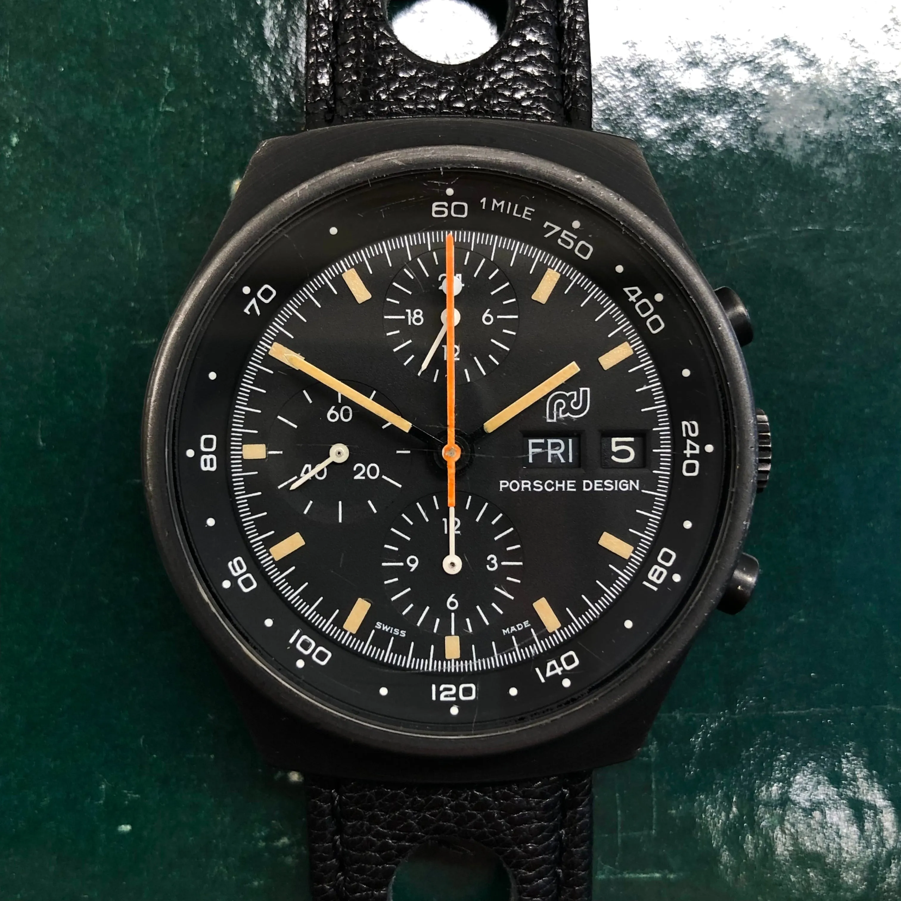 1980s Orfina Porsche Design Chronograph 7176S "Top Gun" Lemania 5100 Automatic Wristwatch