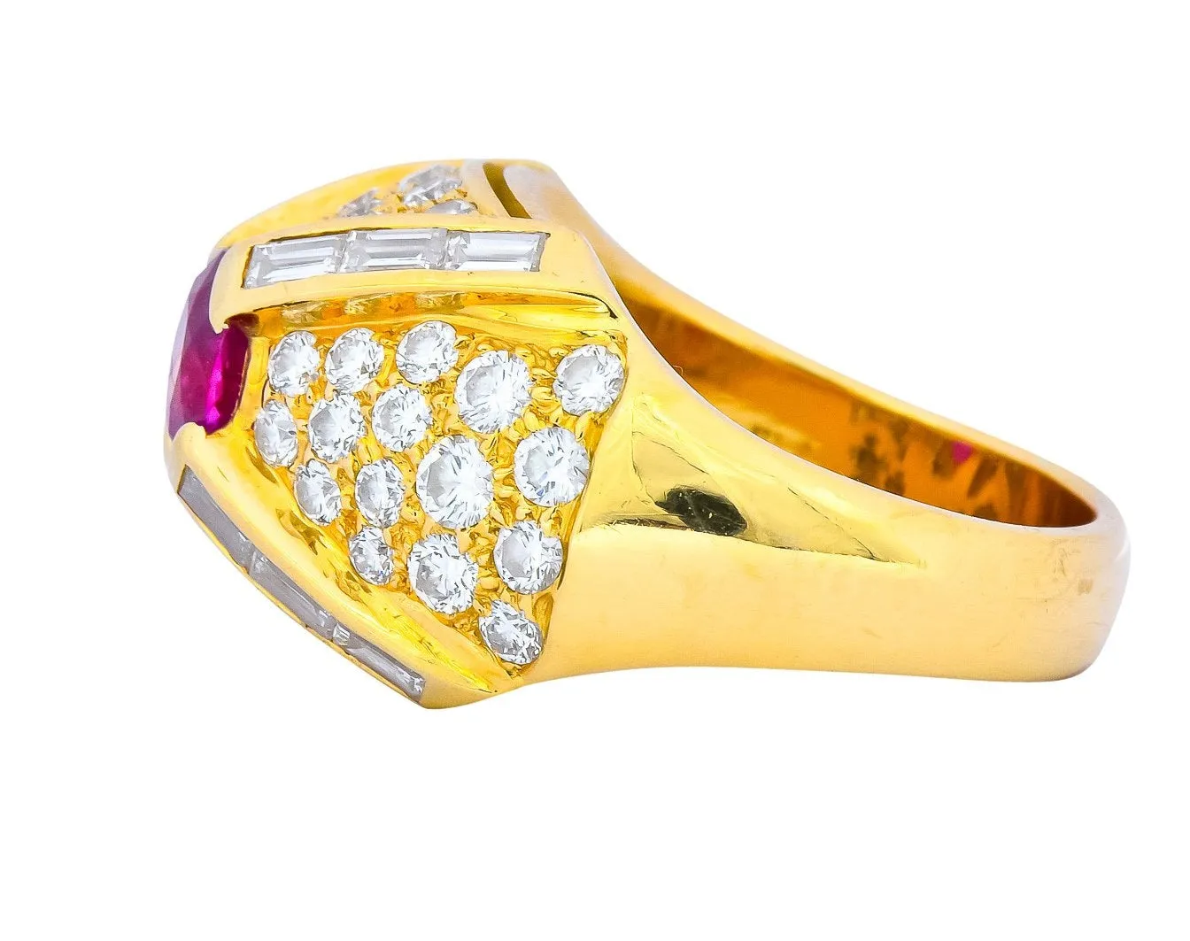 1980's Vintage 3.75 CTW Ruby Diamond 18 Karat Gold Statement Ring