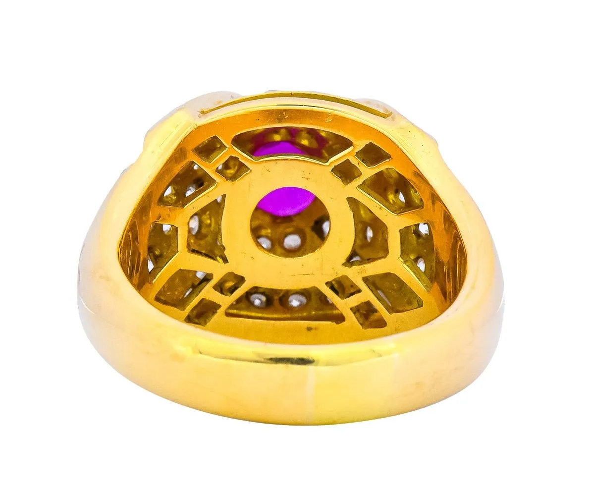 1980's Vintage 3.75 CTW Ruby Diamond 18 Karat Gold Statement Ring