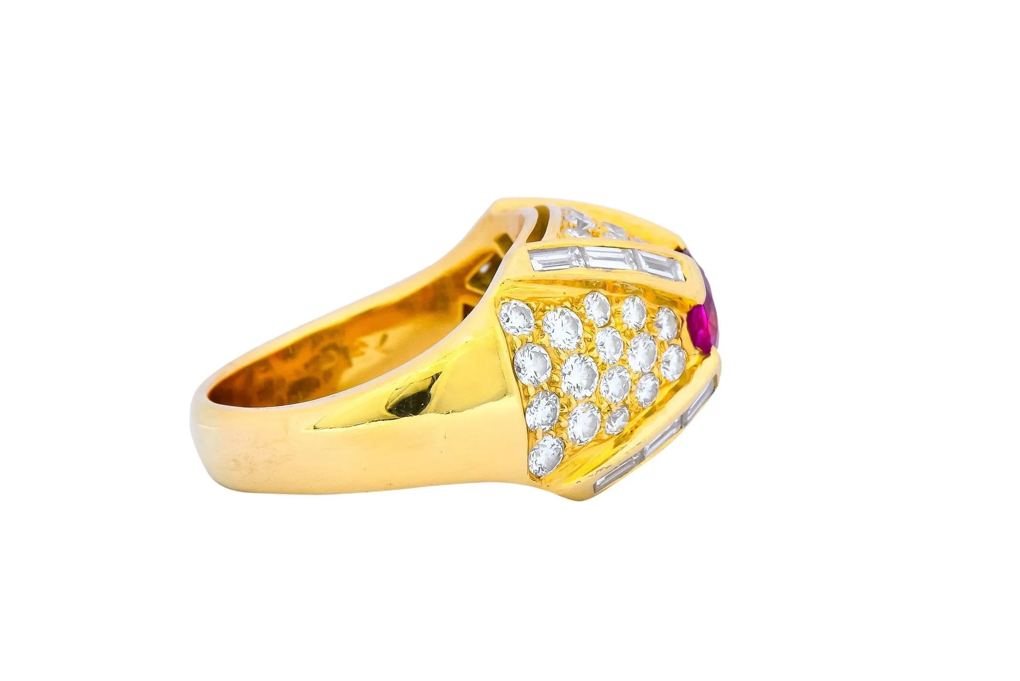 1980's Vintage 3.75 CTW Ruby Diamond 18 Karat Gold Statement Ring