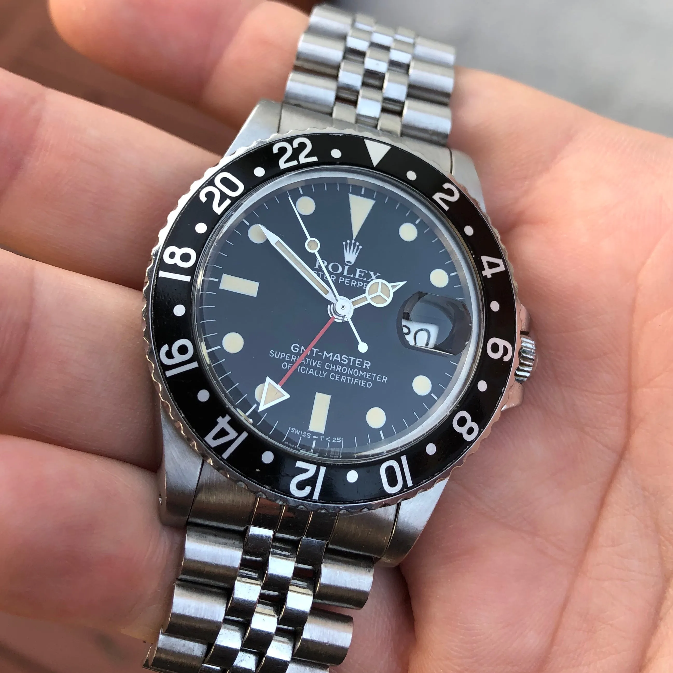 1982 Vintage Rolex GMT MASTER 16750 Black Jubilee Transitional Wristwatch Box Papers