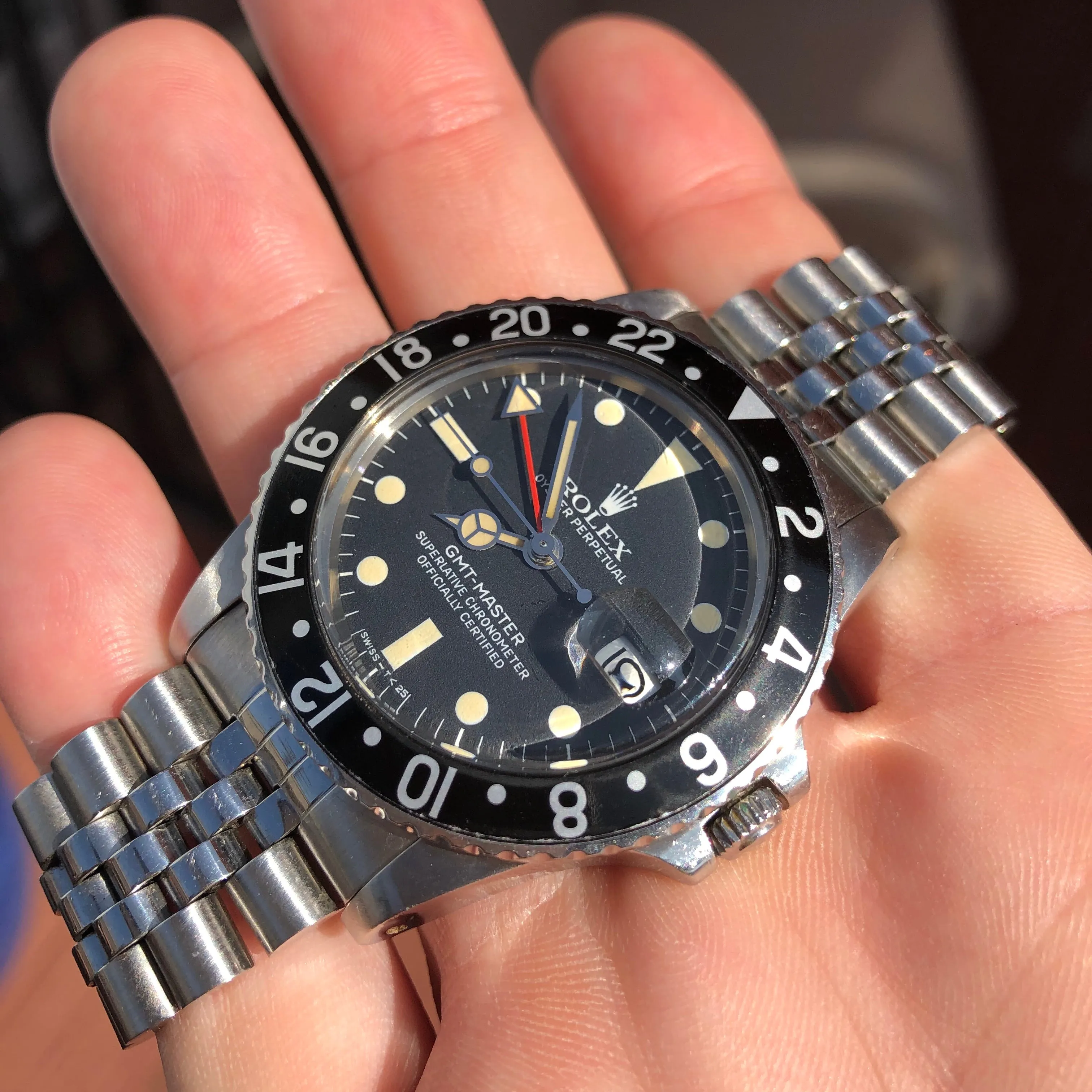 1982 Vintage Rolex GMT MASTER 16750 Black Jubilee Transitional Wristwatch Box Papers