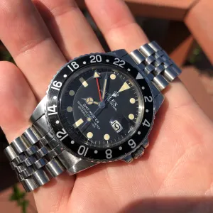 1982 Vintage Rolex GMT MASTER 16750 Black Jubilee Transitional Wristwatch Box Papers