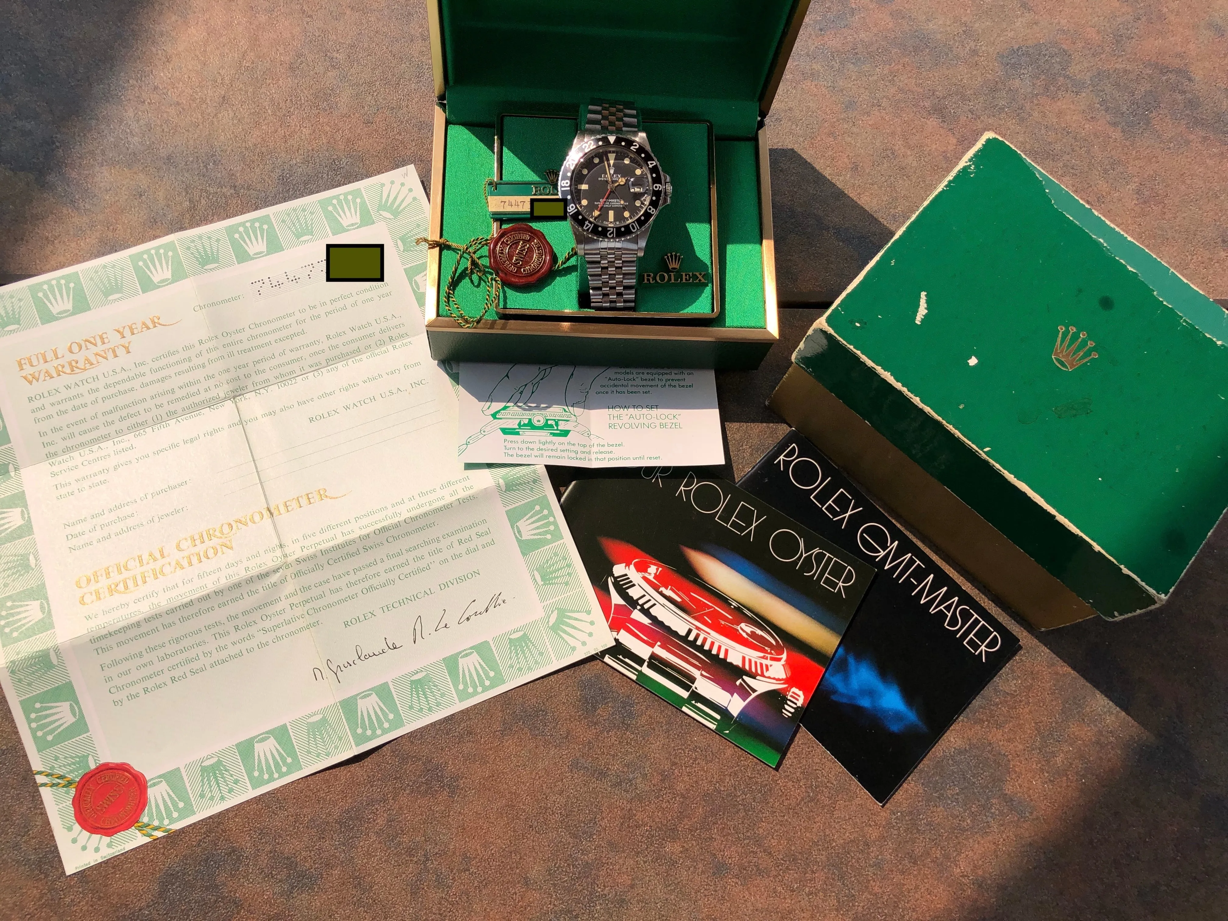 1982 Vintage Rolex GMT MASTER 16750 Black Jubilee Transitional Wristwatch Box Papers
