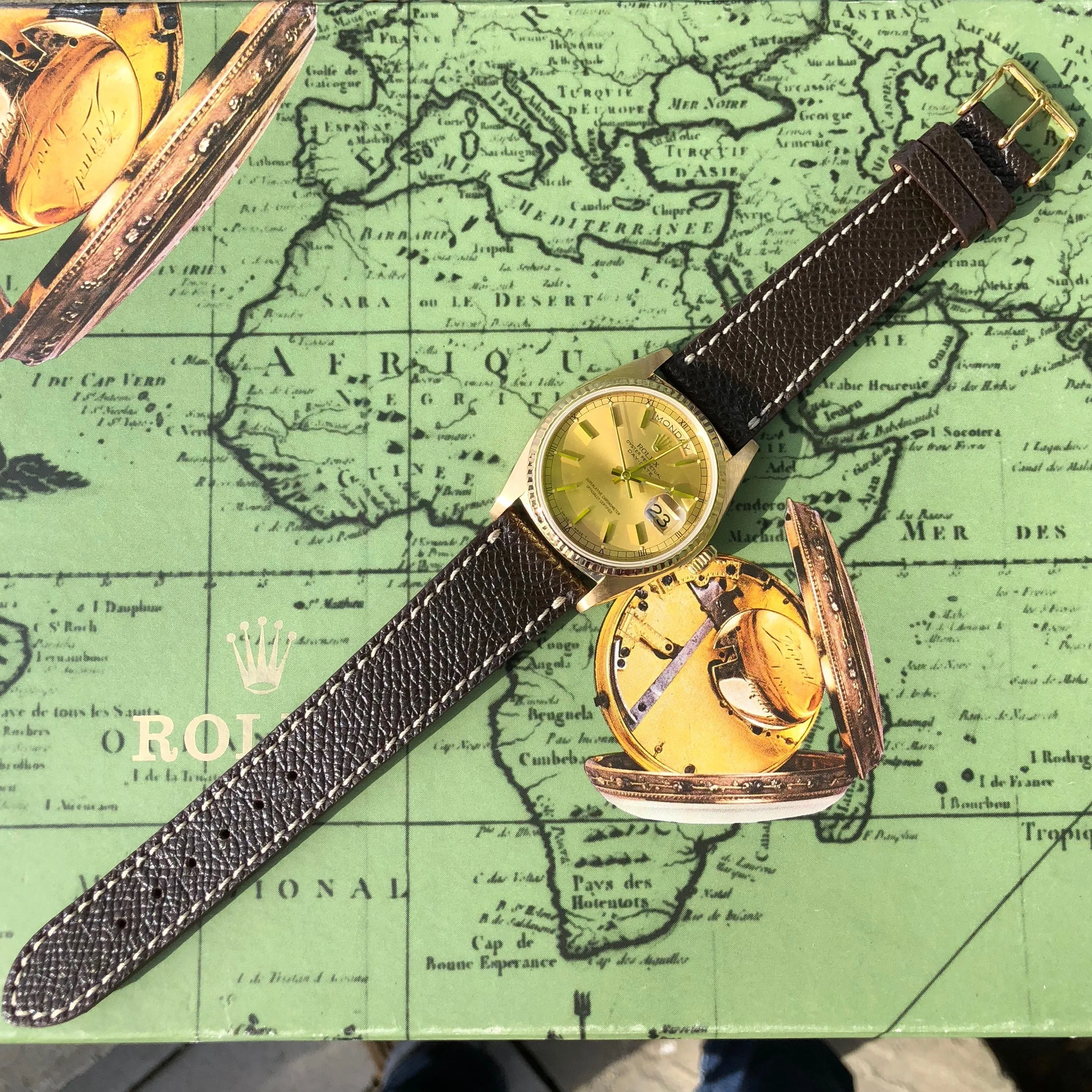 1983 Rolex President 18038 Day Date 18K Yellow Gold Champagne Stick Caliber 3055 Wristwatch