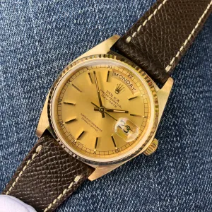 1983 Rolex President 18038 Day Date 18K Yellow Gold Champagne Stick Caliber 3055 Wristwatch