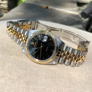 1985 Rolex Air King Date 5701 Two Tone Steel Gold Black Caliber 1570 Automatic Wristwatch