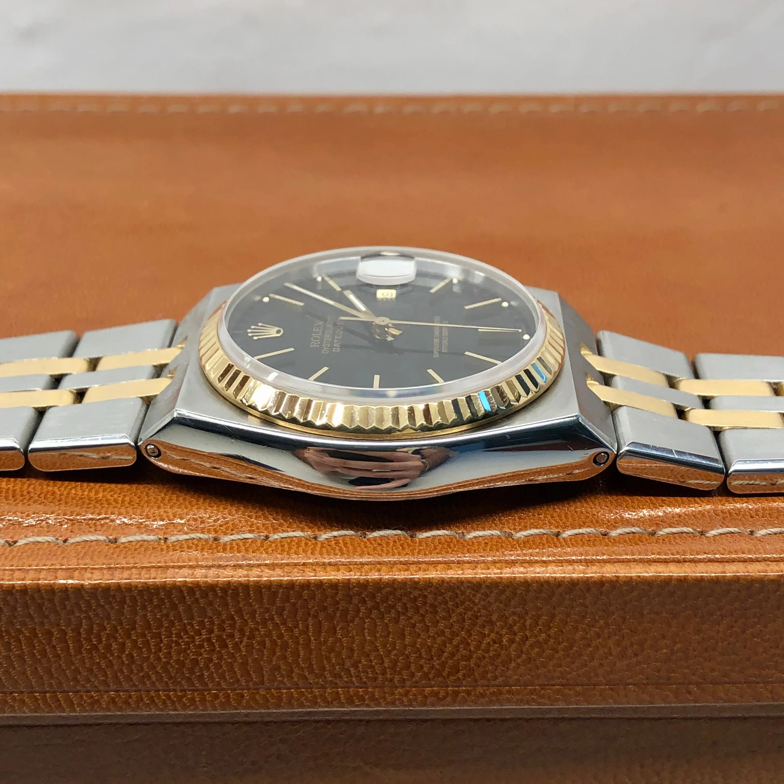 1986 Rolex Datejust Oysterquartz 17013 Black Two Tone Wristwatch with Box Papers