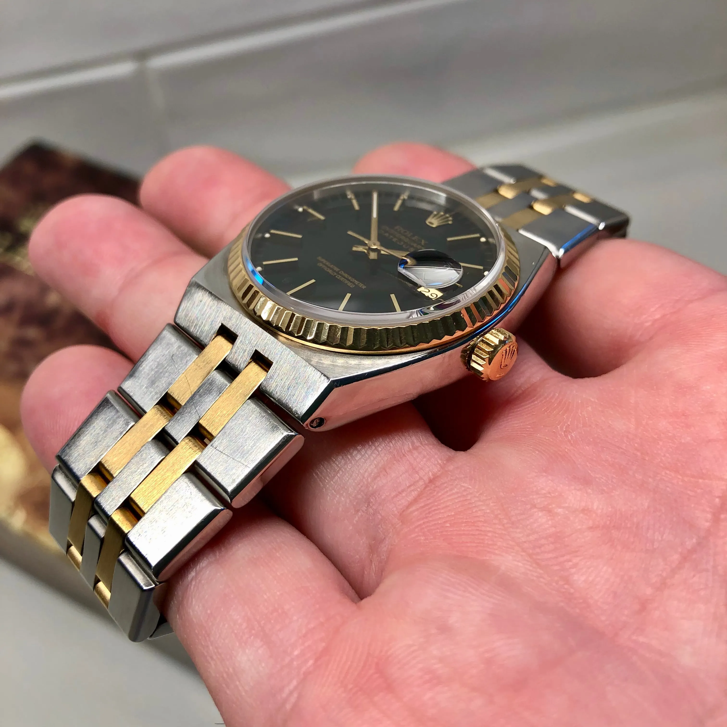 1986 Rolex Datejust Oysterquartz 17013 Black Two Tone Wristwatch with Box Papers