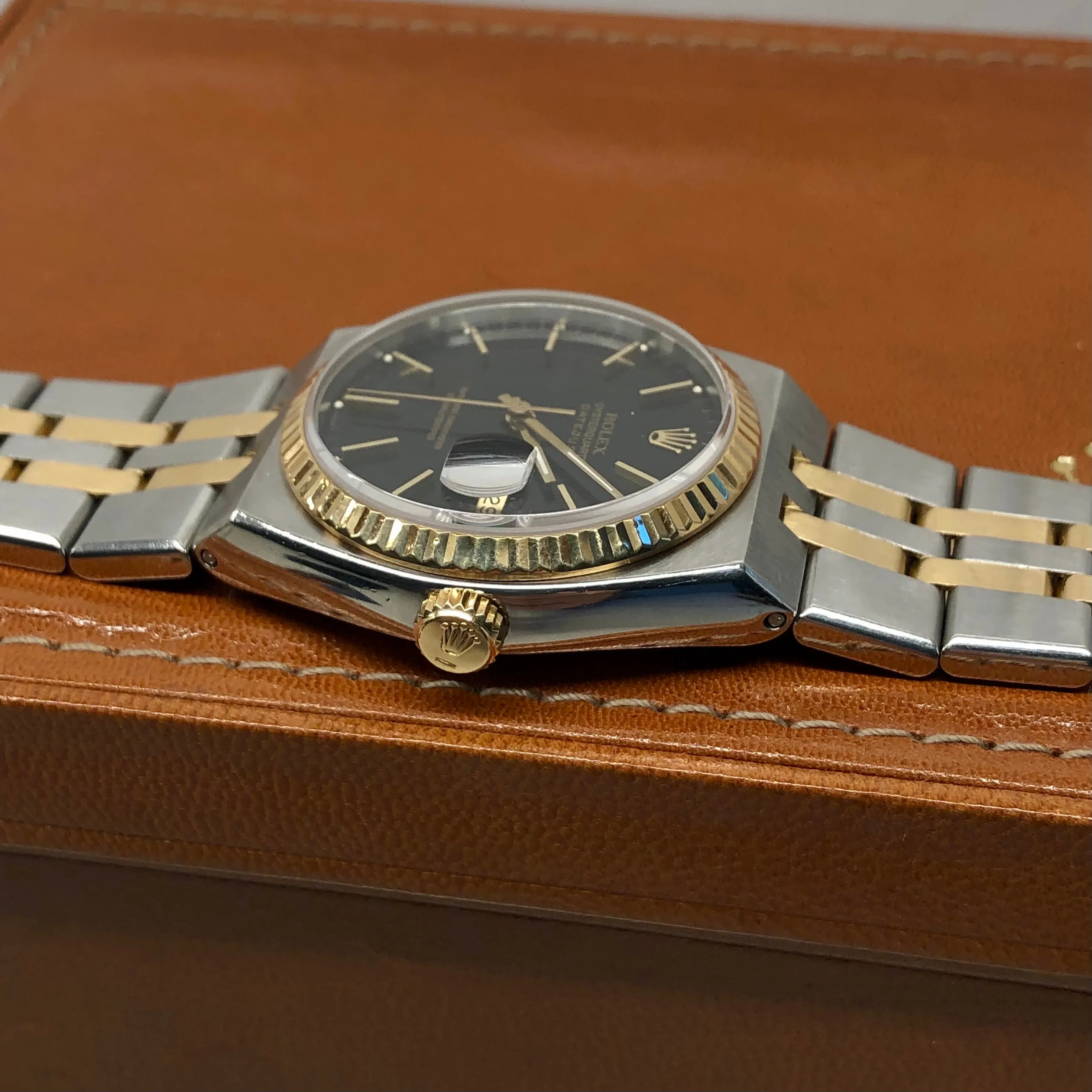 1986 Rolex Datejust Oysterquartz 17013 Black Two Tone Wristwatch with Box Papers