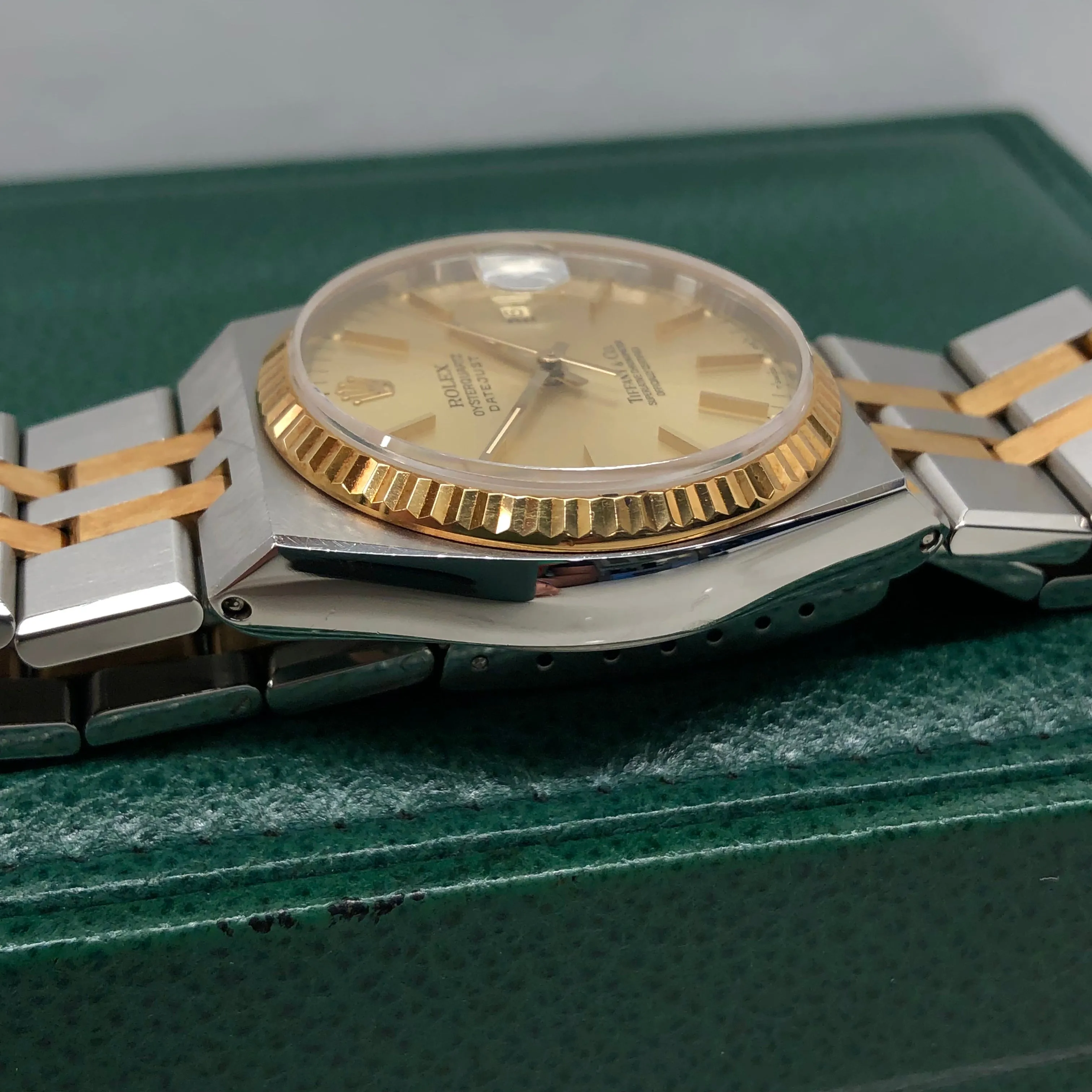 1986 Rolex Datejust Oysterquartz 17013 Two Tone Tiffany & Co. Champagne Dial Wristwatch