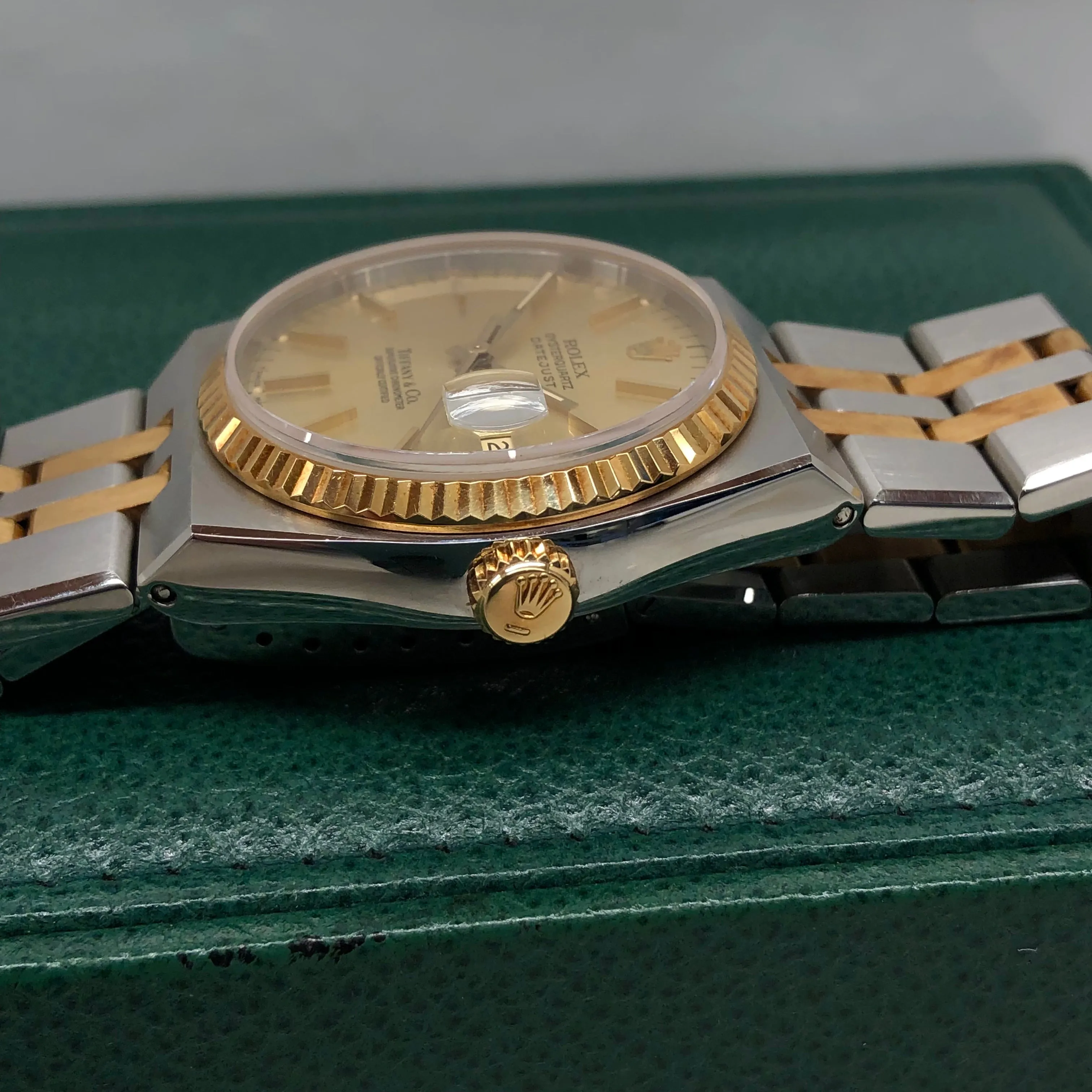 1986 Rolex Datejust Oysterquartz 17013 Two Tone Tiffany & Co. Champagne Dial Wristwatch
