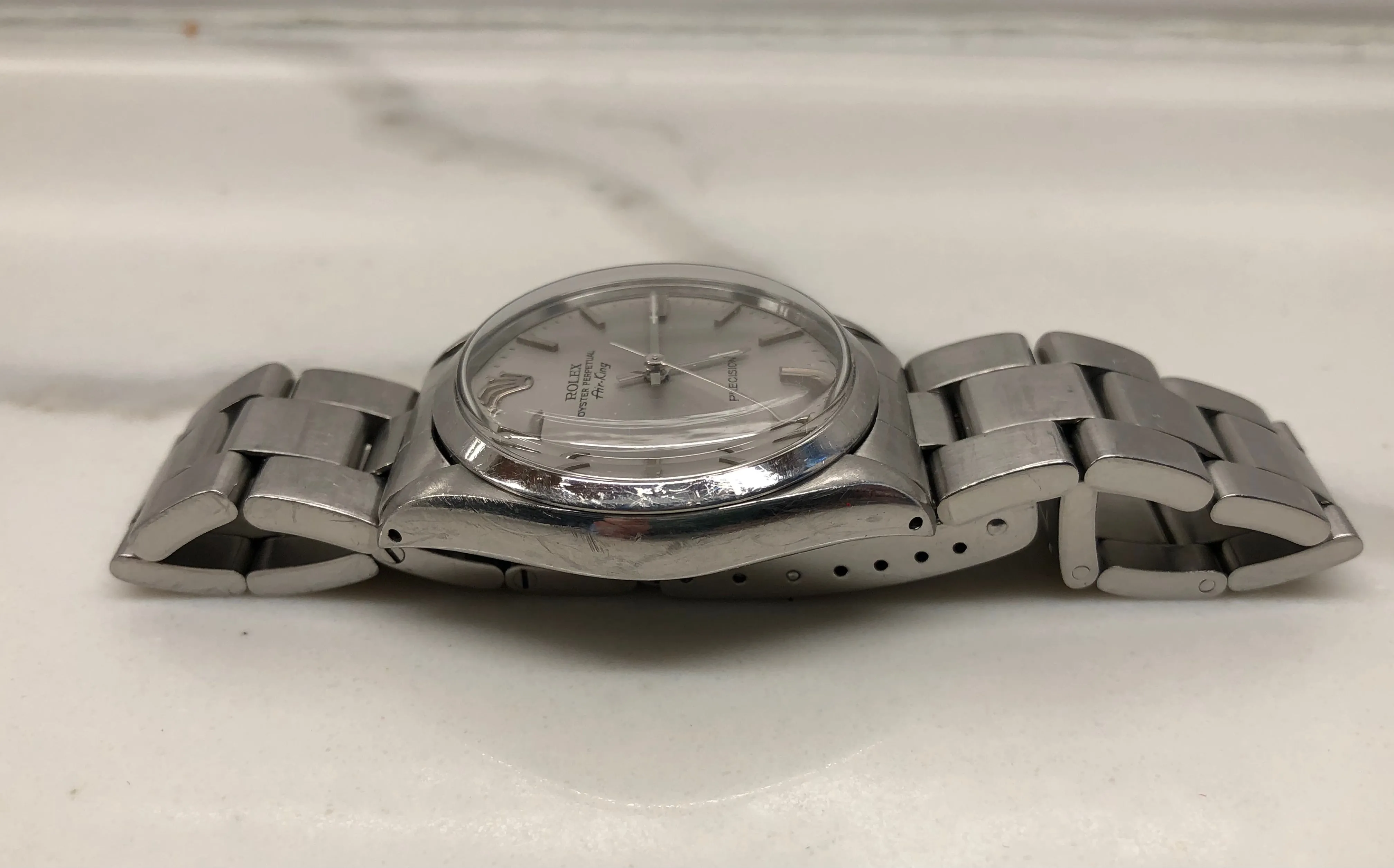 1987 Rolex Air King Precision 5500 Stainless Steel Silver Dial Automatic Wristwatch