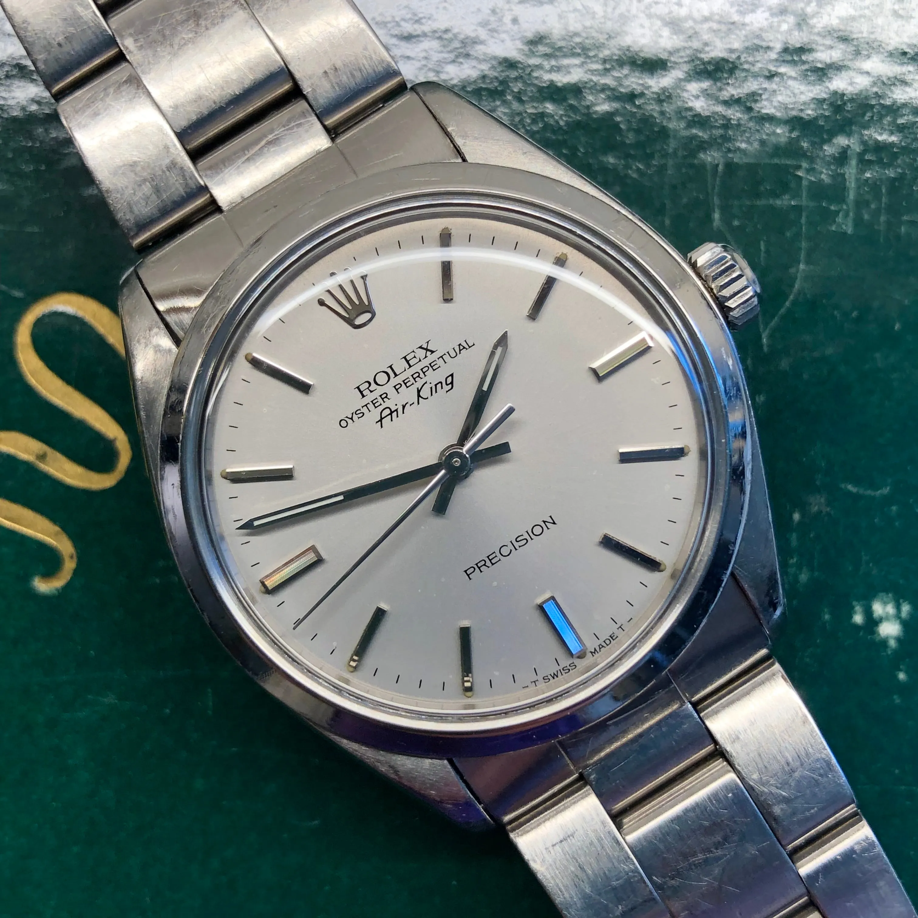 1987 Rolex Air King Precision 5500 Stainless Steel Silver Dial Automatic Wristwatch
