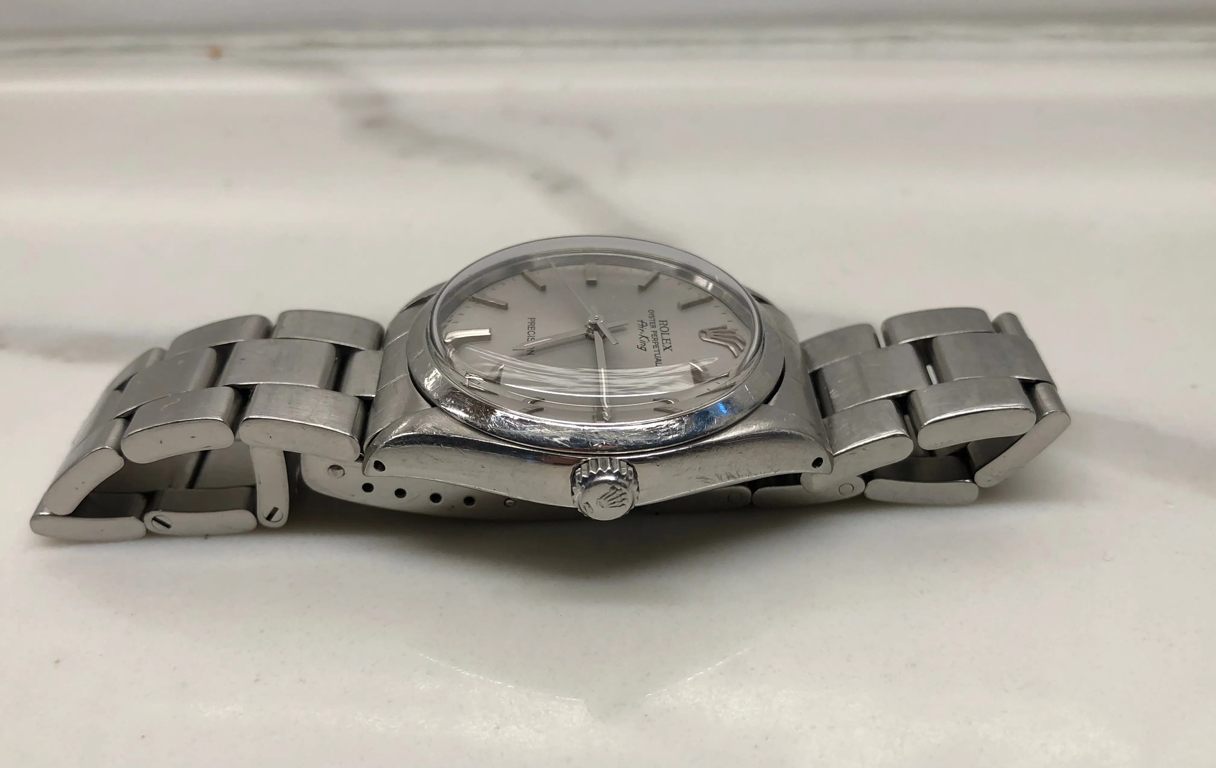 1987 Rolex Air King Precision 5500 Stainless Steel Silver Dial Automatic Wristwatch